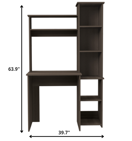 Modern Smokey Oak Office Desk with Storage Cabinet