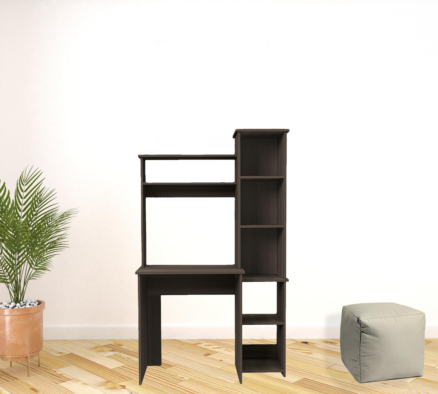 Modern Smokey Oak Office Desk with Storage Cabinet