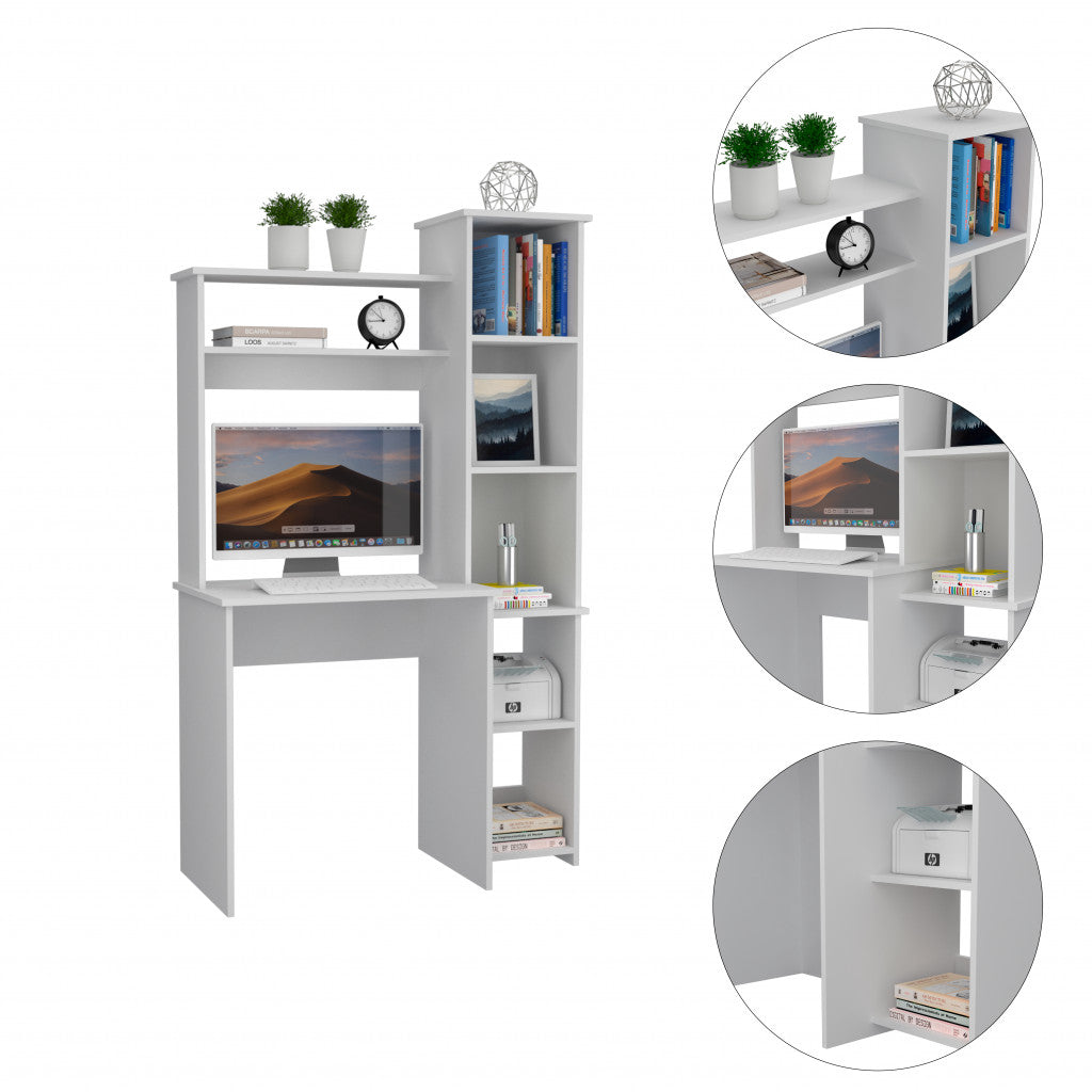 Modern White Office Desk with Storage Cabinet