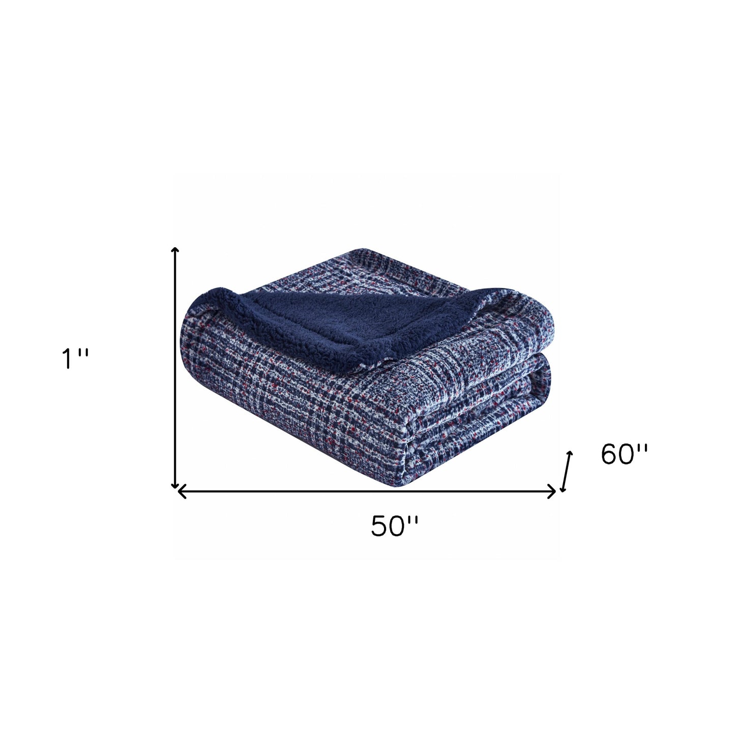 Navy Blue Reversible Velvet and Sherpa Throw Blanket