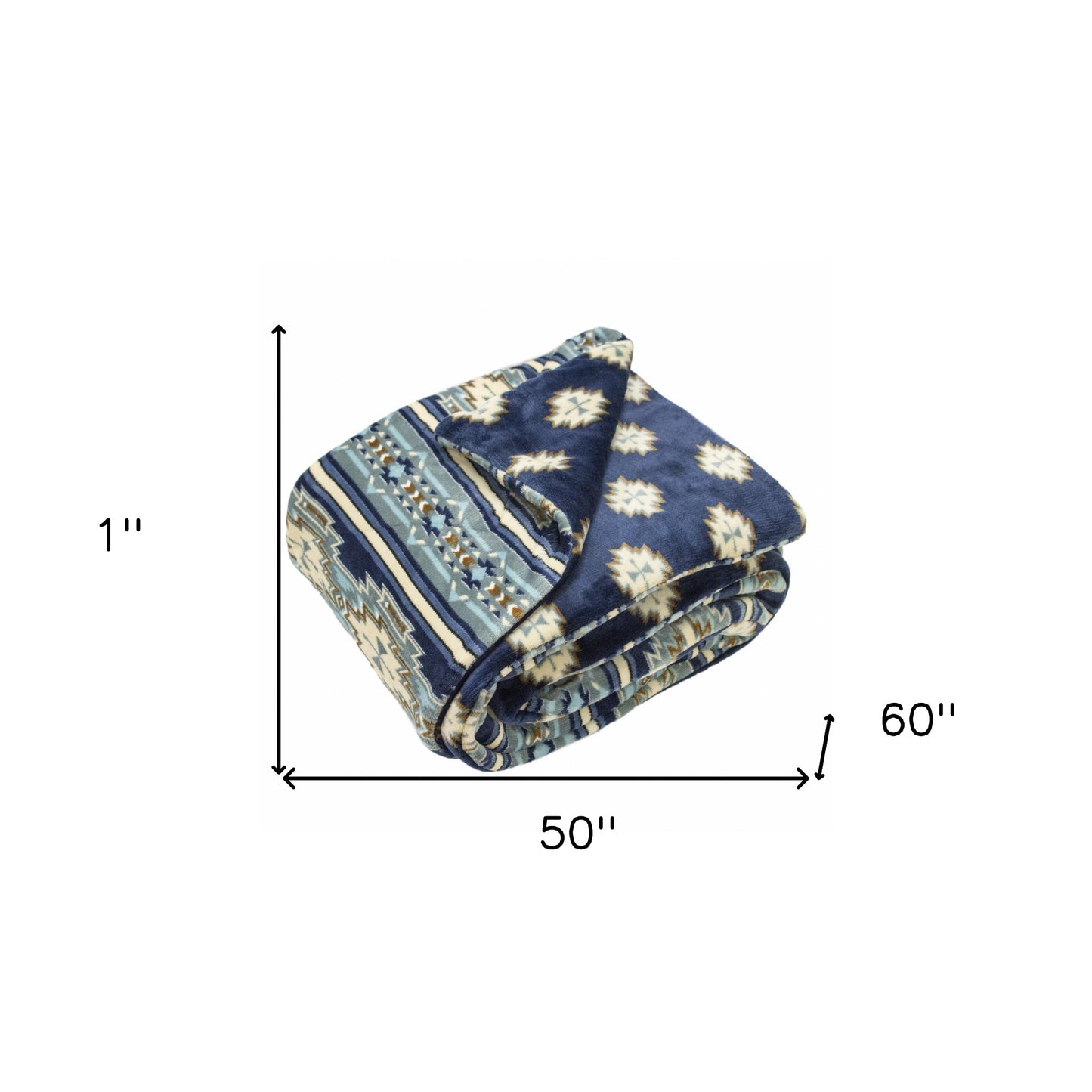 Aztec Navy Blue Printed Velvet and Velvet Throw Blanket