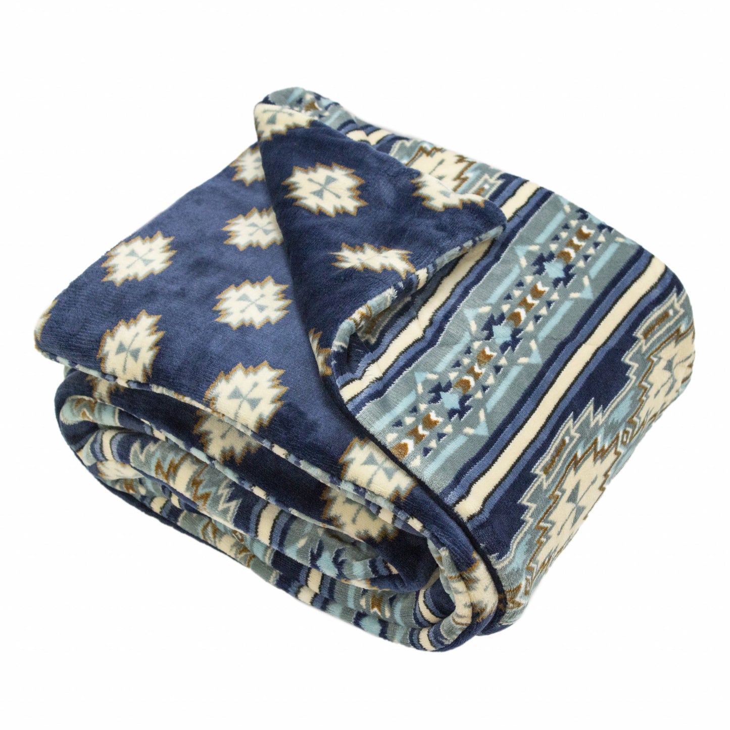 Aztec Navy Blue Printed Velvet and Velvet Throw Blanket
