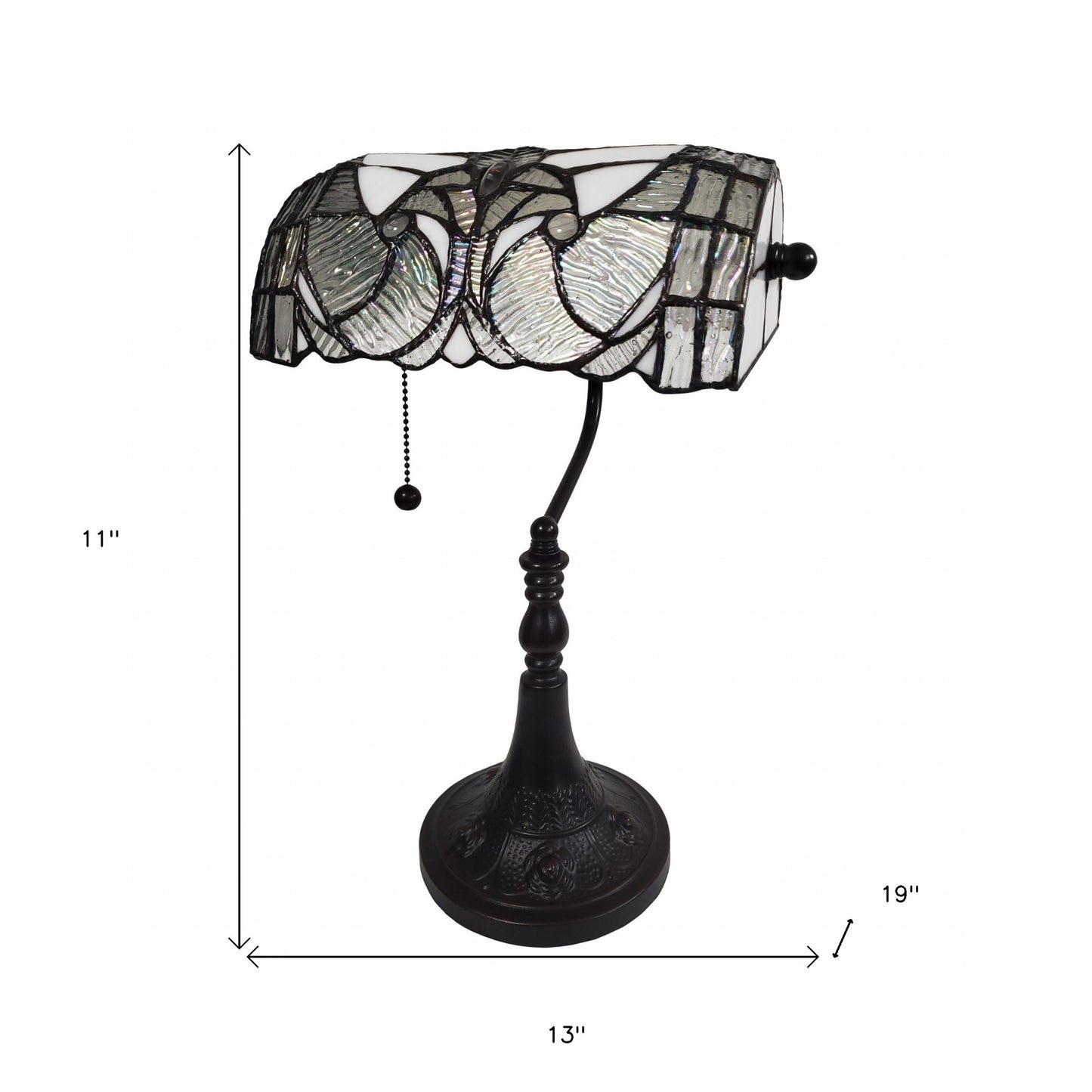 16" Tiffany Style White and Gray Banker Desk Lamp