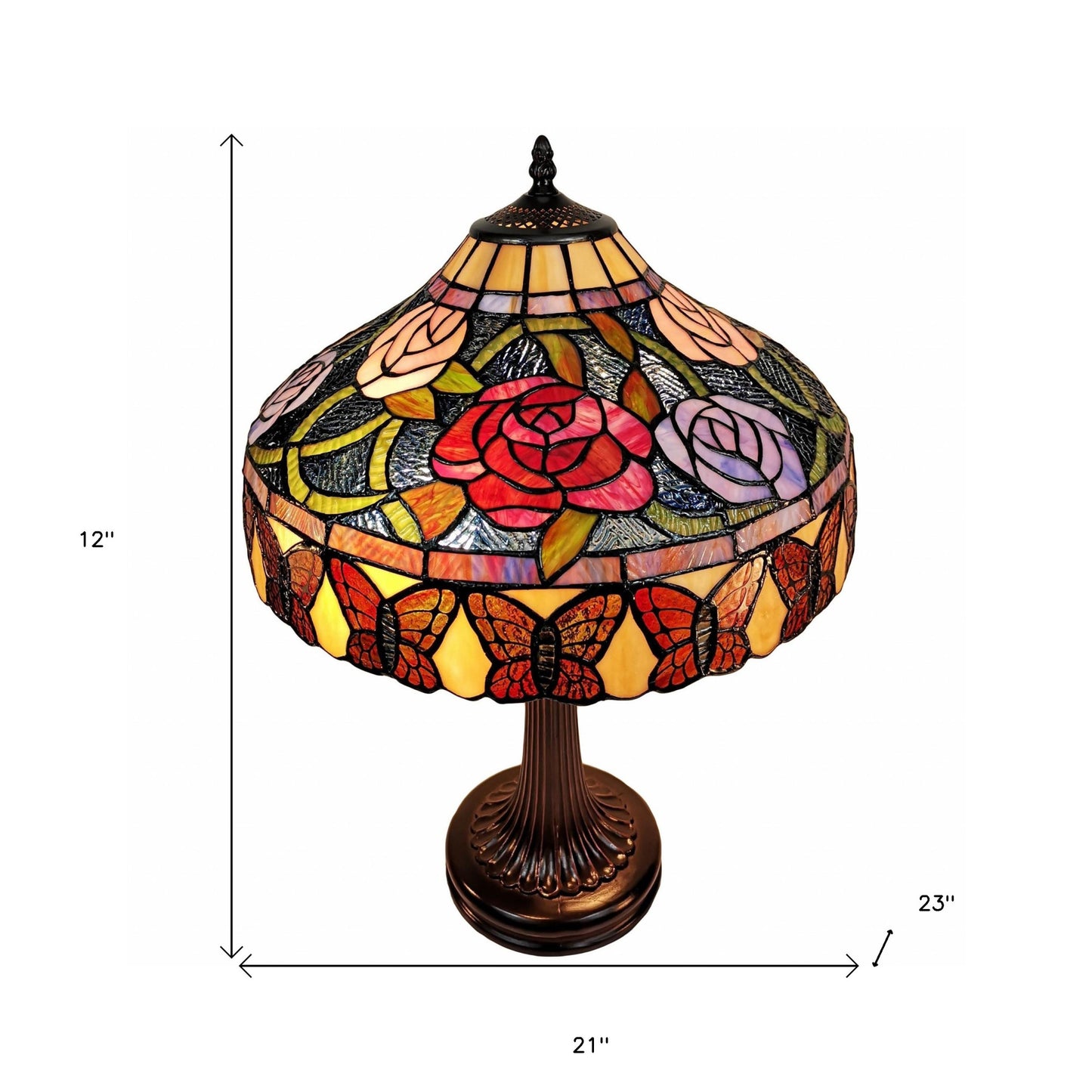24" Stained Glass Red Roses Accent Table Lamp