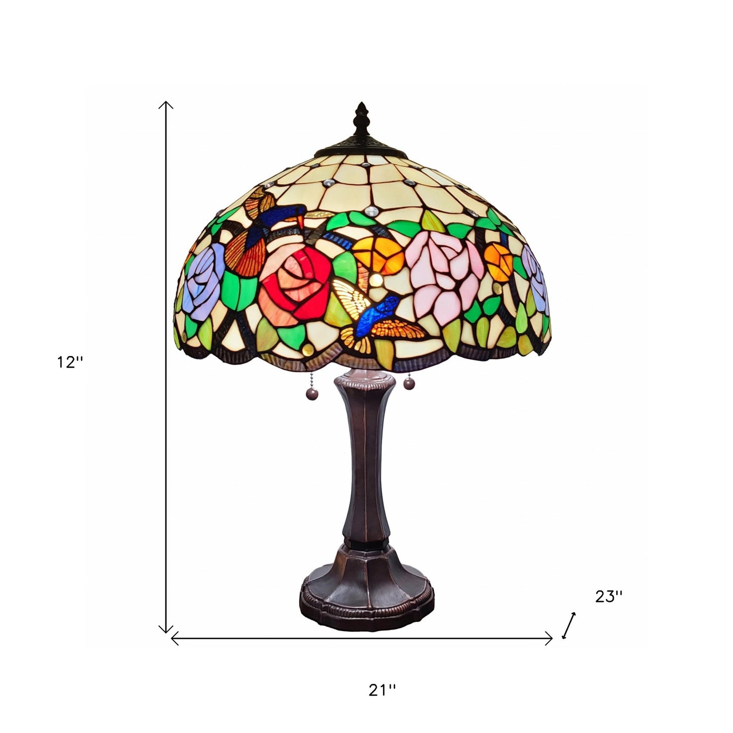 23" Stained Glass Two Light Hummingbird Accent Table Lamp