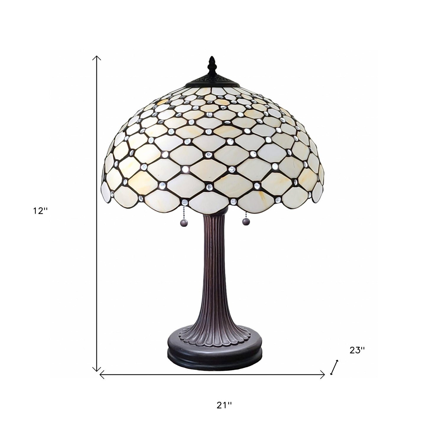 24" Stained Glass Two Light Jeweled Vintage Accent Table Lamp