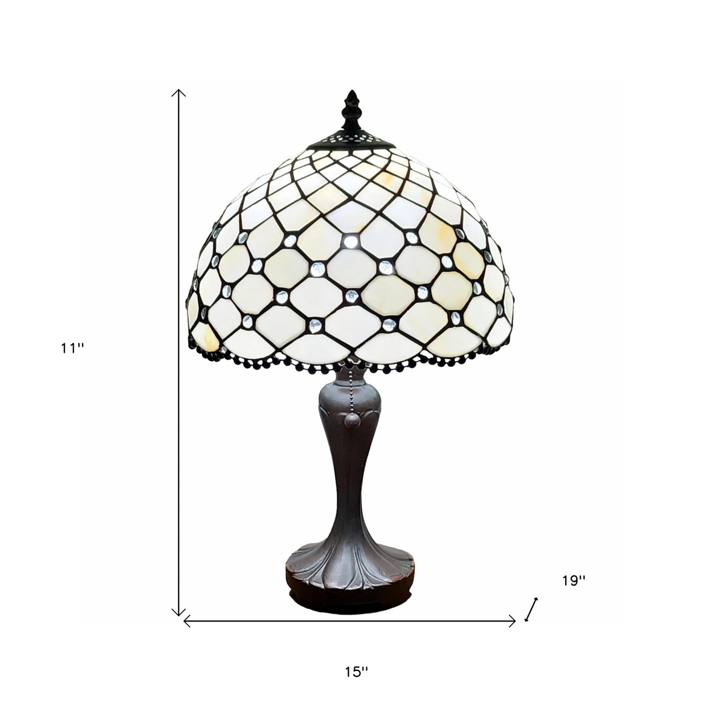 19" Tiffany Style Jeweled Glass Shade Table Lamp