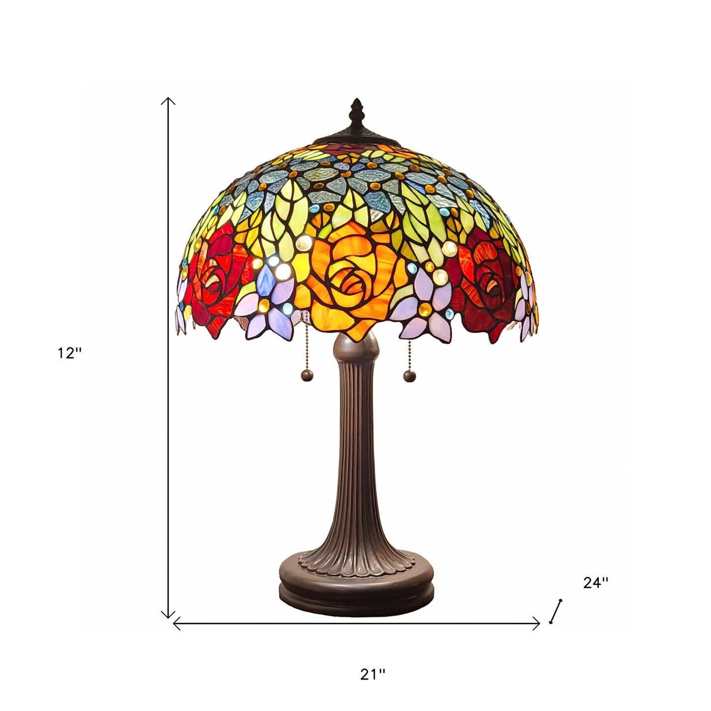 23" Stained Glass Two Light Jeweled Flowery Accent Table Lamp