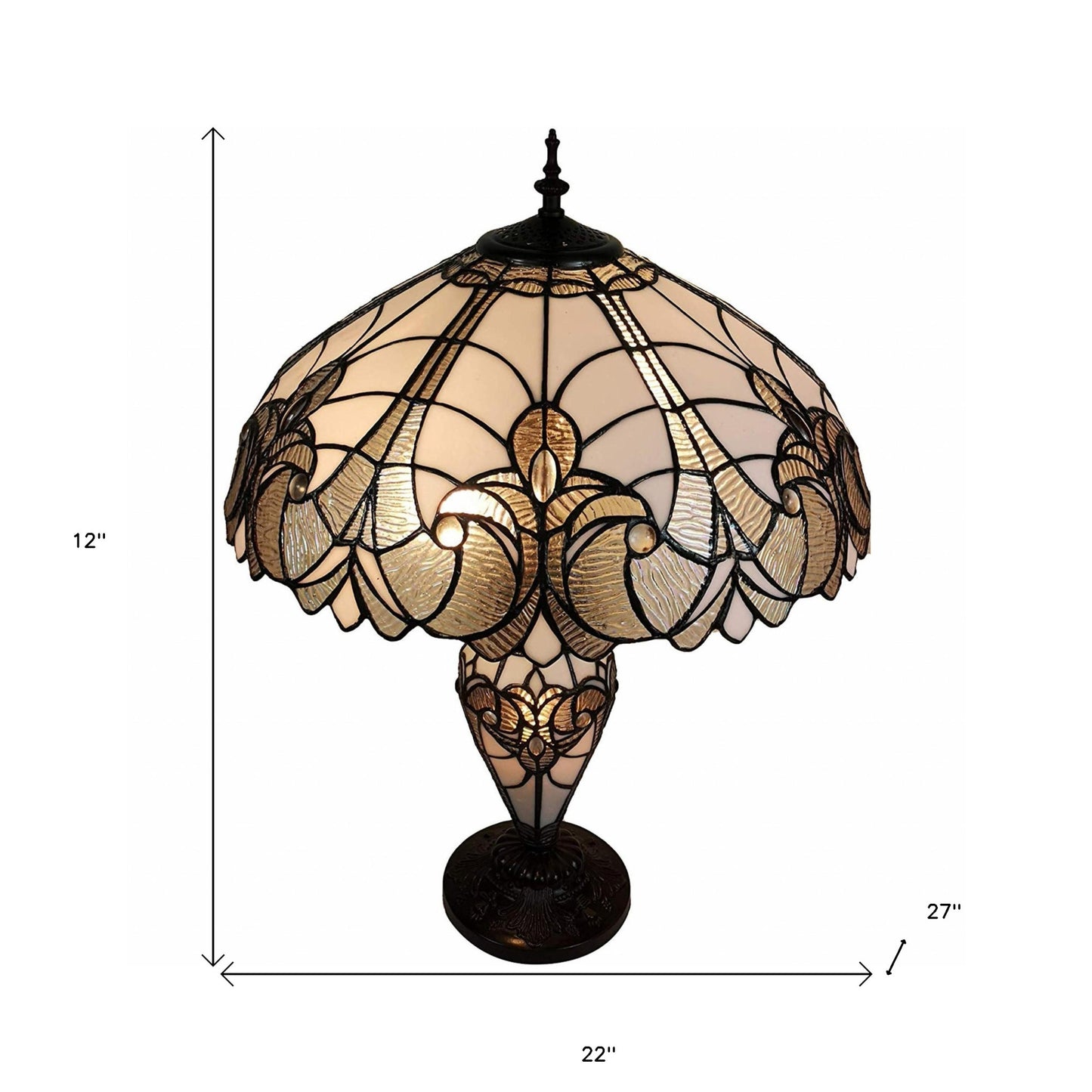 23" Stained Glass Two Light Flowery Vintage Table Lamp