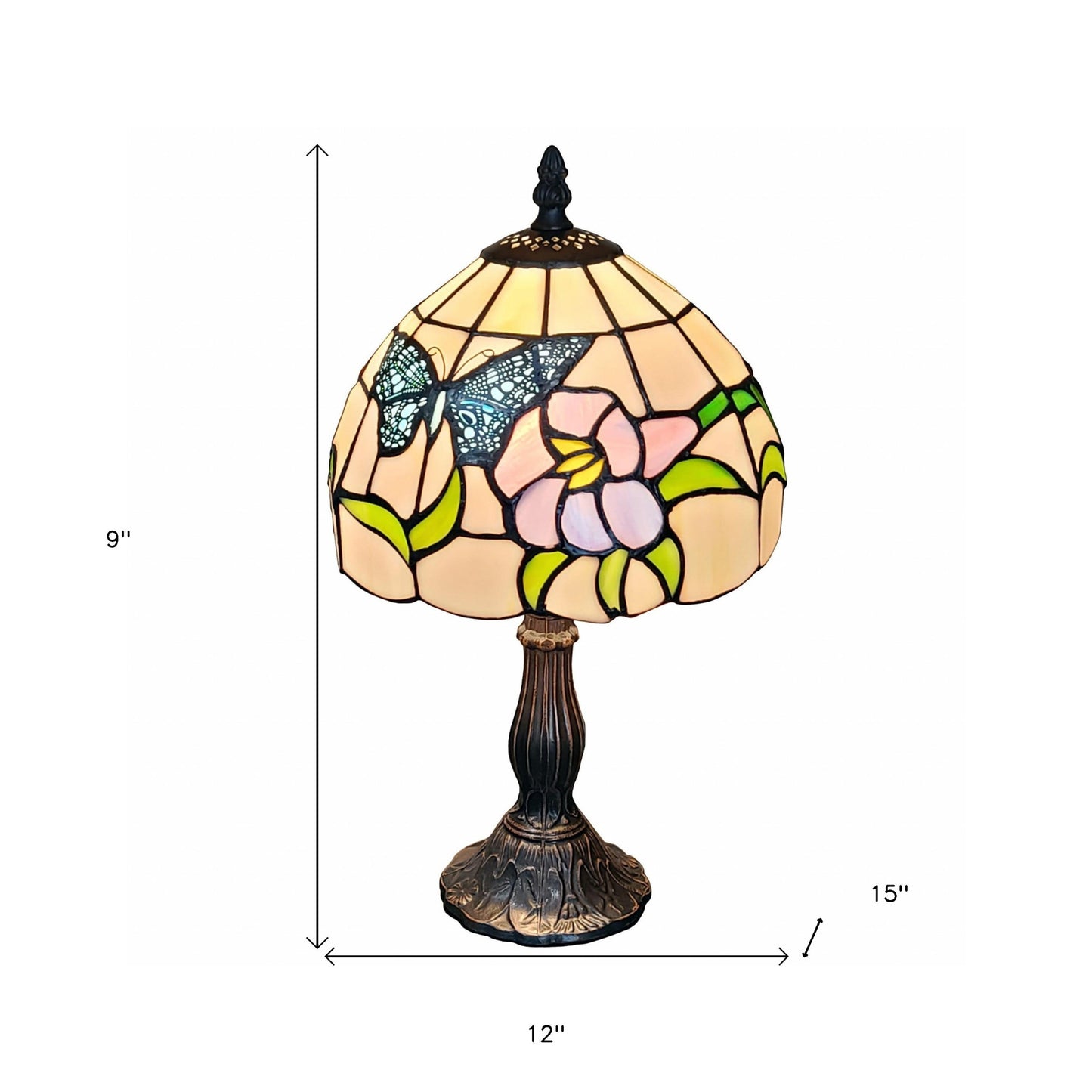 15" Tiffany Style Stained Glass Blue Butterfly Table Lamp