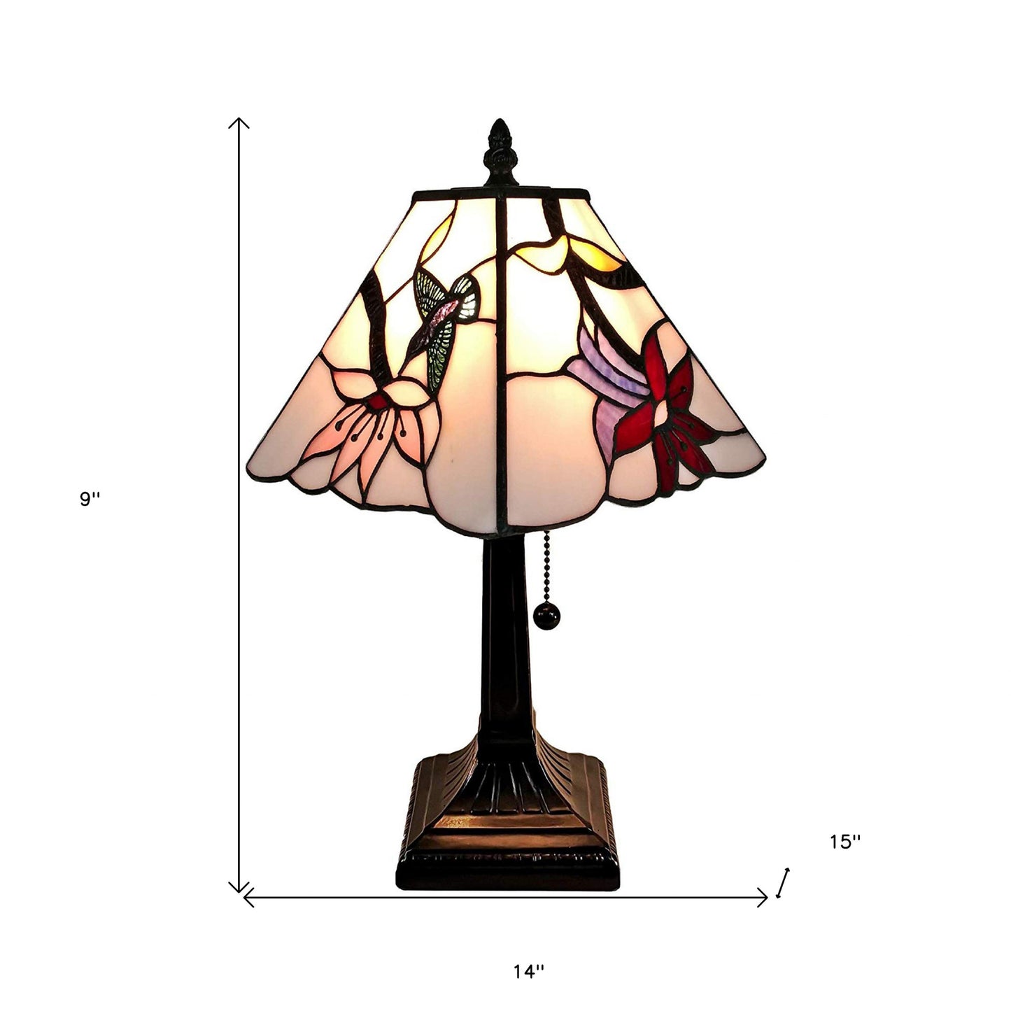 15" Tiffany Style Red Floral Hummingbird Table Lamp
