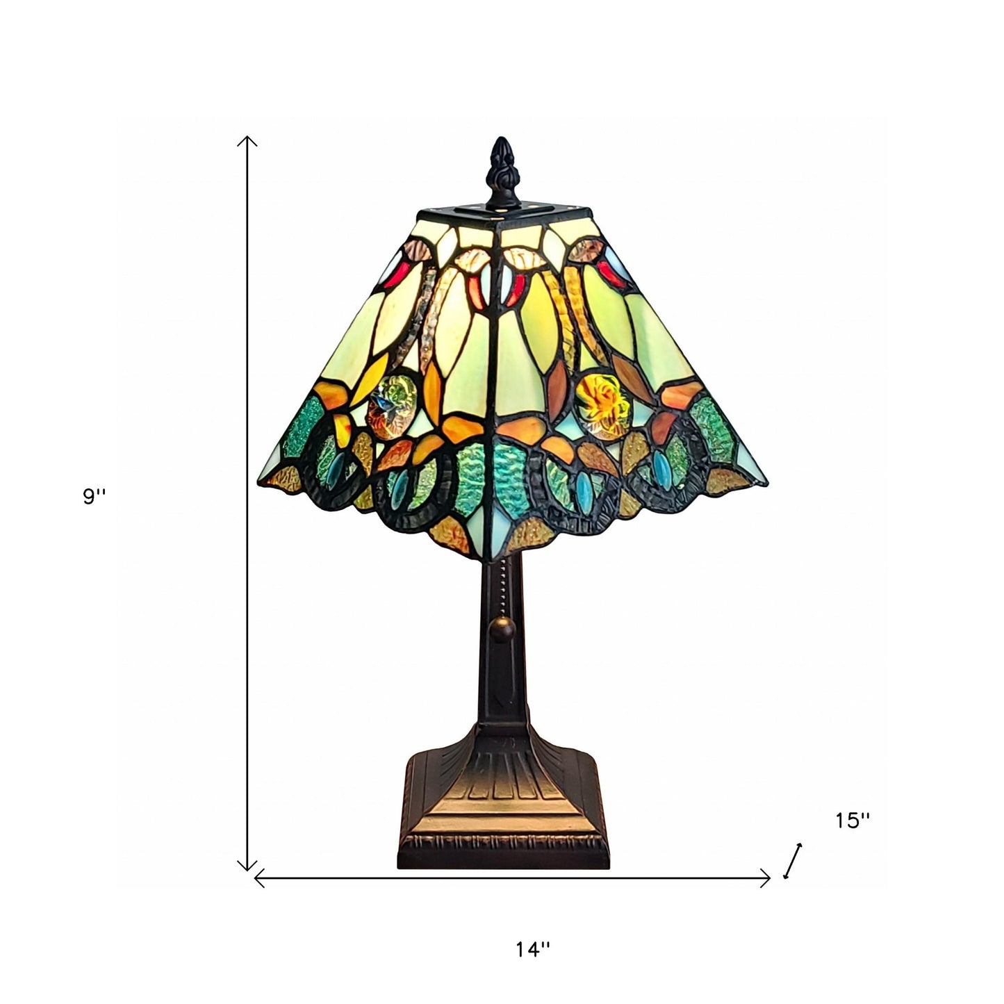15" Tiffany Style Vintage Abstract Teal Table Lamp