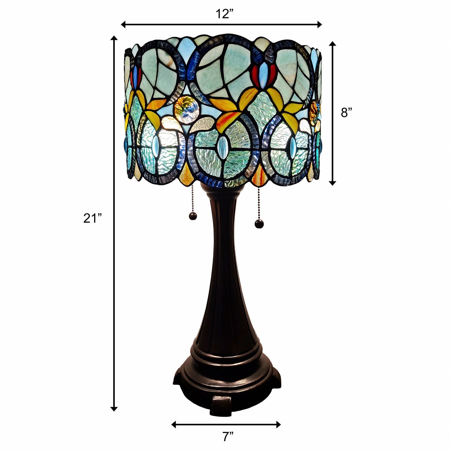 21" Stained Glass Two Light Jeweled Floral Drum Table Lamp