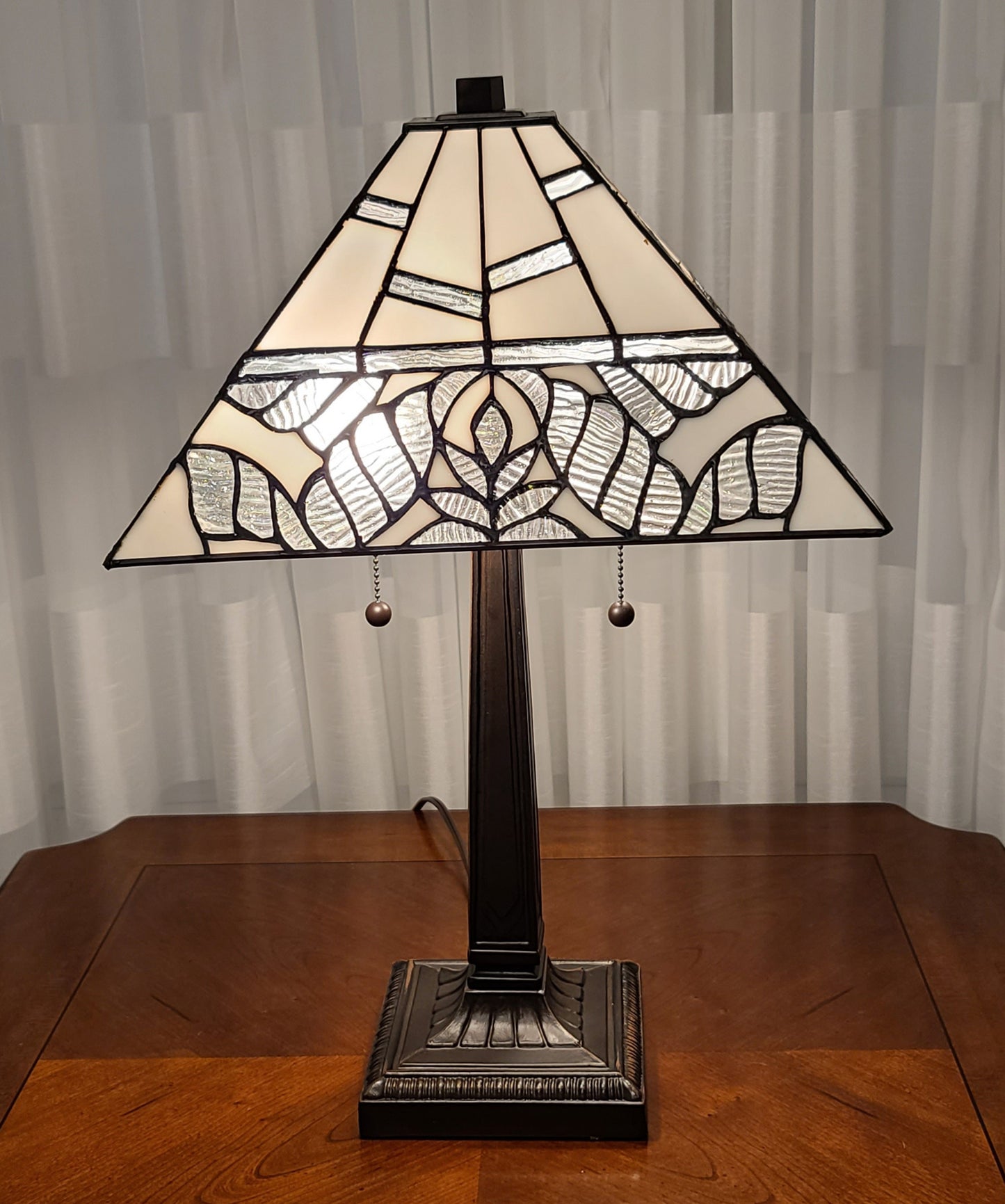 23" Stained Glass Leafy Vintage Two Light Mission Style Table Lamp