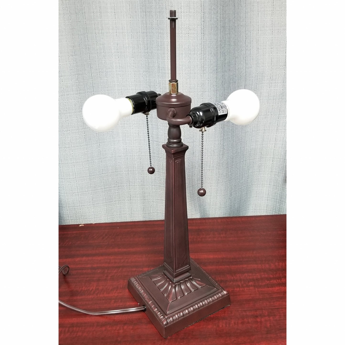 23" Cream and Red Floral Stained Glass Two Light Mission Style Table Lamp