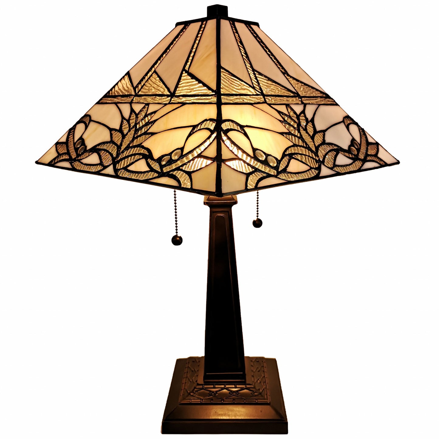 23" Stained Glass White Floral Two Light Mission Style Table Lamp