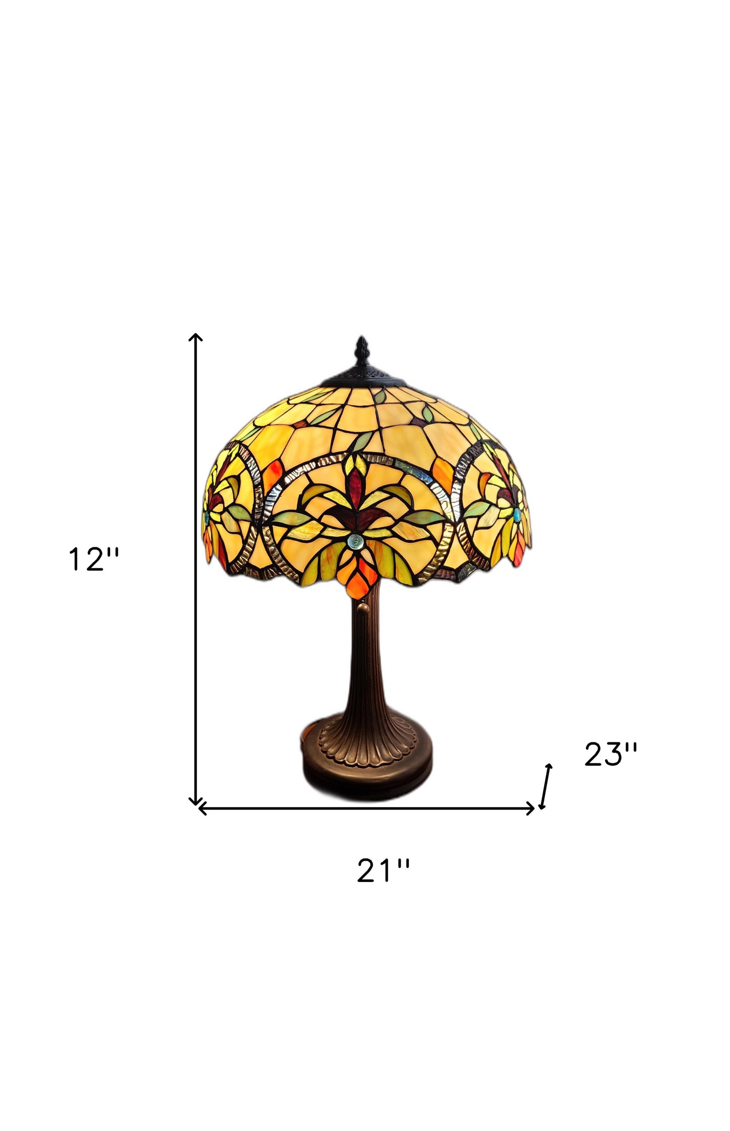 23" Stained Glass Two Light Jeweled Floral Table Lamp