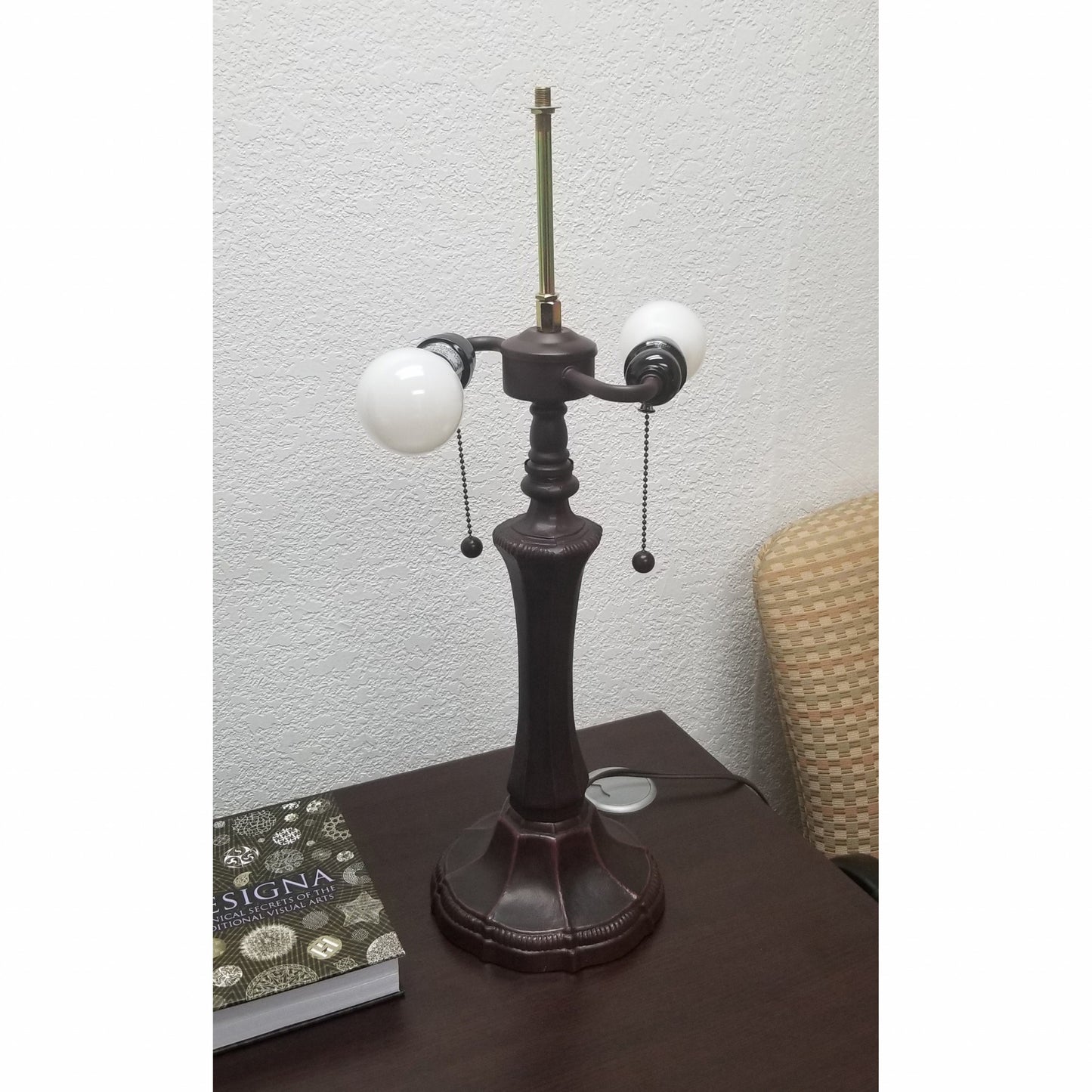 23" Stained Glass Two Light Vintage Antique Table Lamp