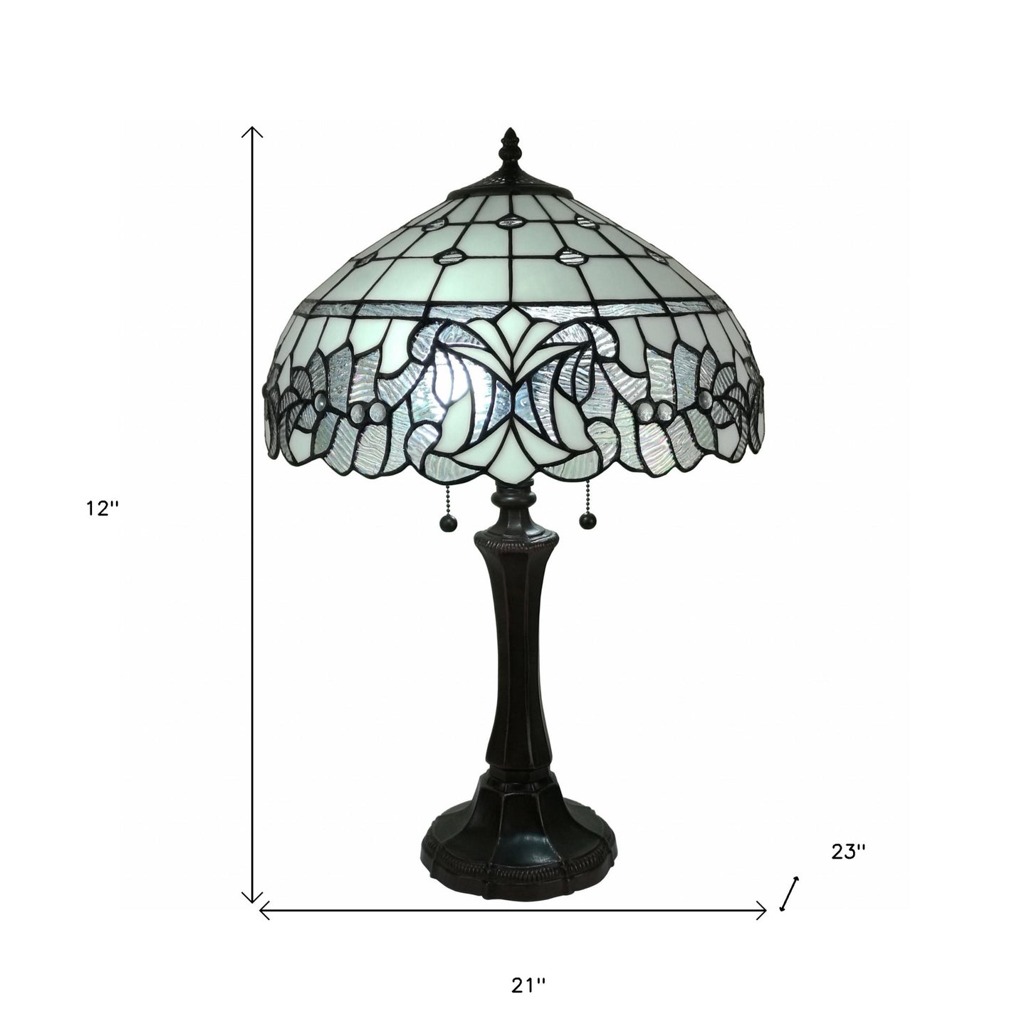23" Stained Glass Two Light Vintage Antique Table Lamp