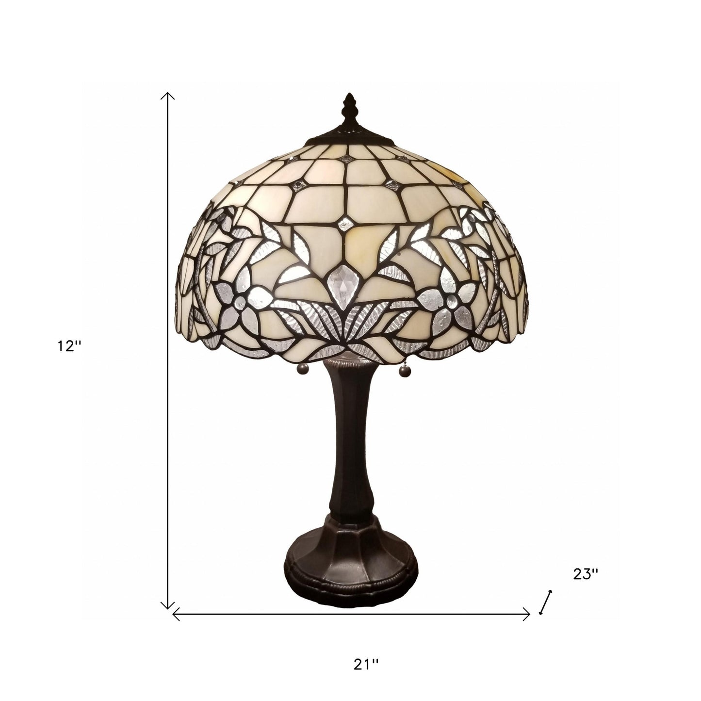 23" Stained Glass Two Light Flowery Vintage Accent Table Lamp