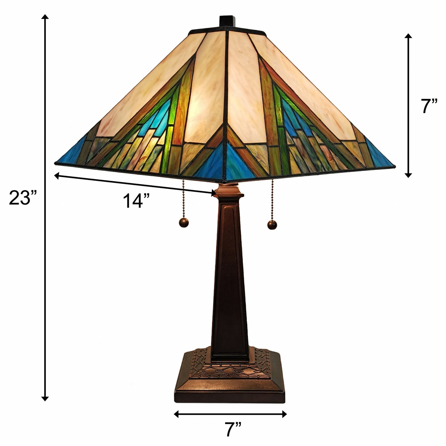 23" Stained Glass Handcrafted Pyramid Style Two Light Mission Style Table Lamp