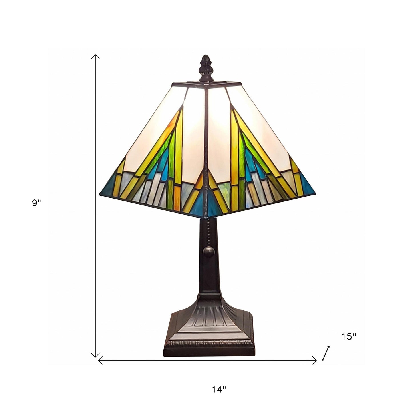 15" Tiffany White Yellow and Blue Mission Style Table Lamp