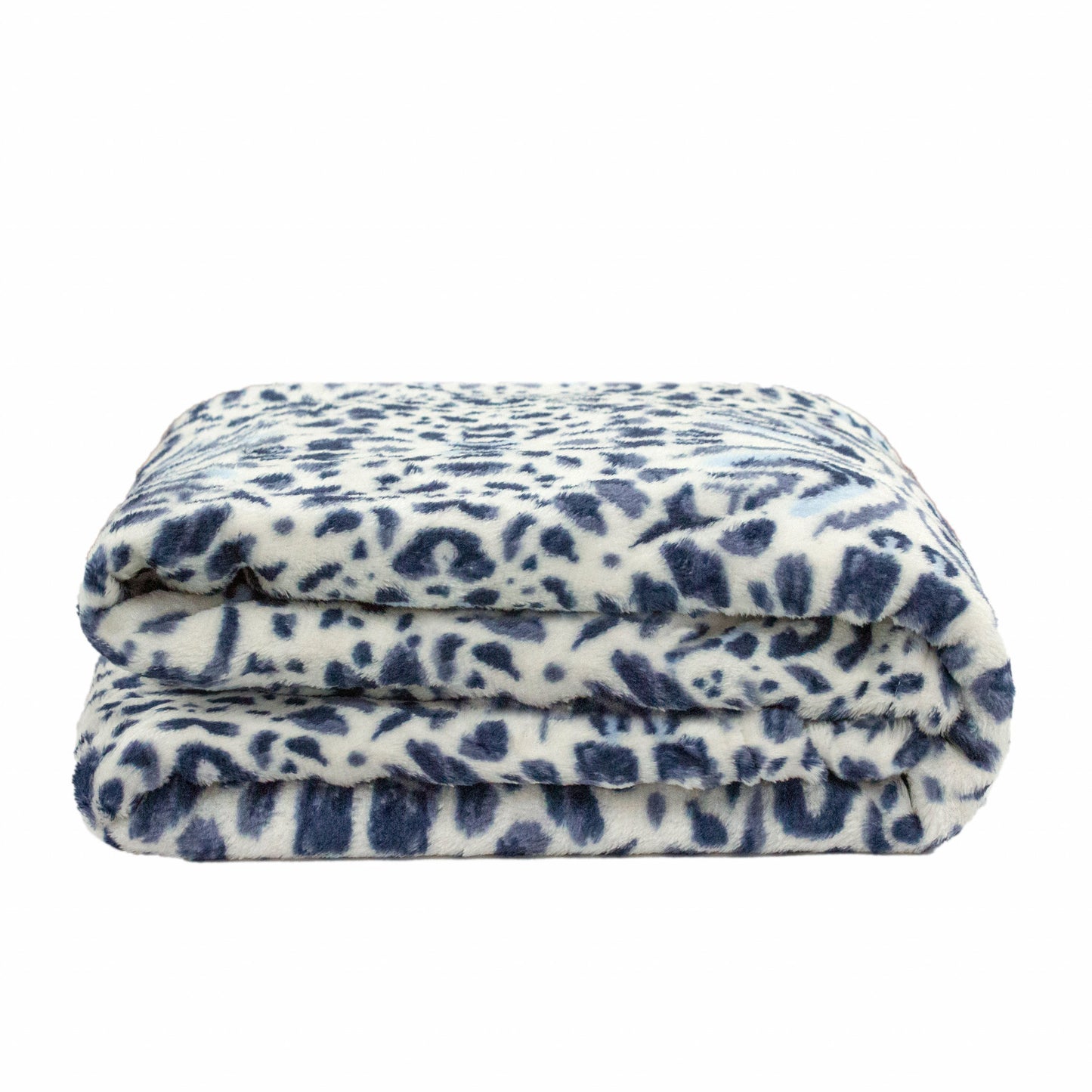 Print Navy Blue Reversible Velvet and Sherpa Throw Blanket