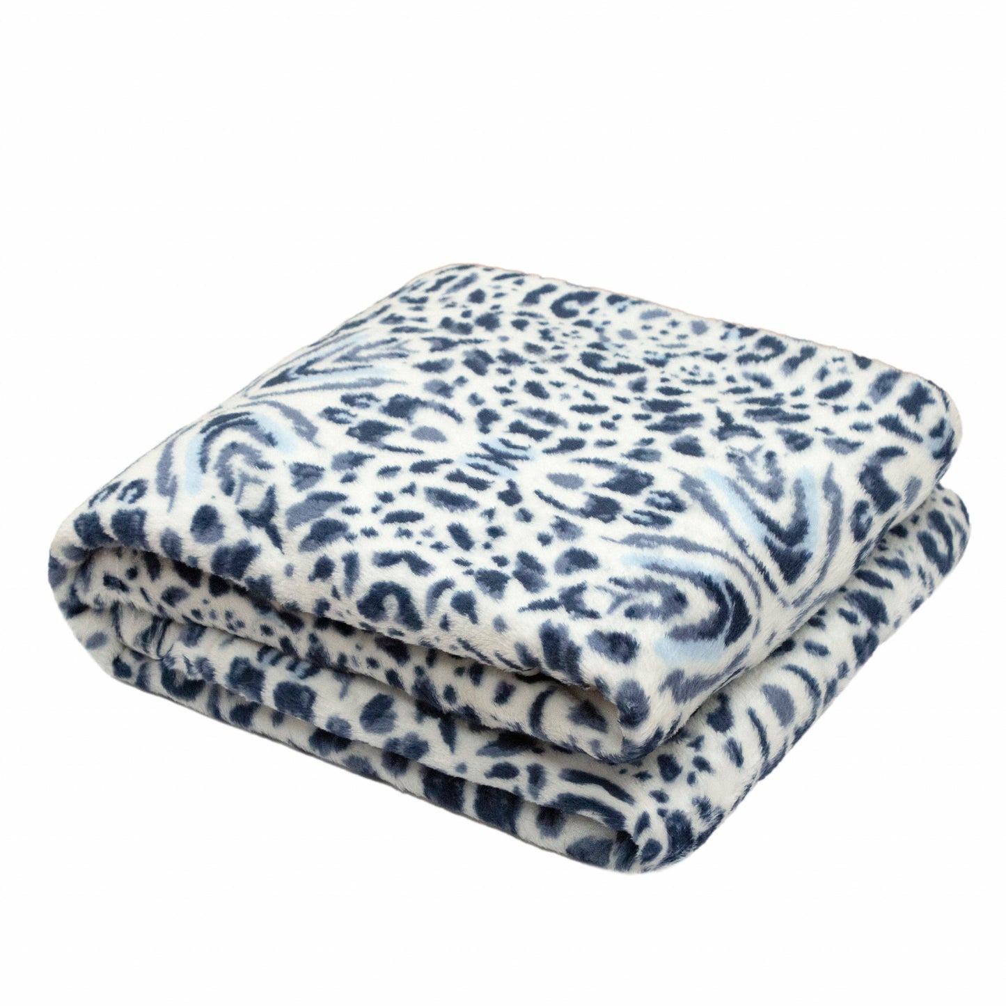 Print Navy Blue Reversible Velvet and Sherpa Throw Blanket