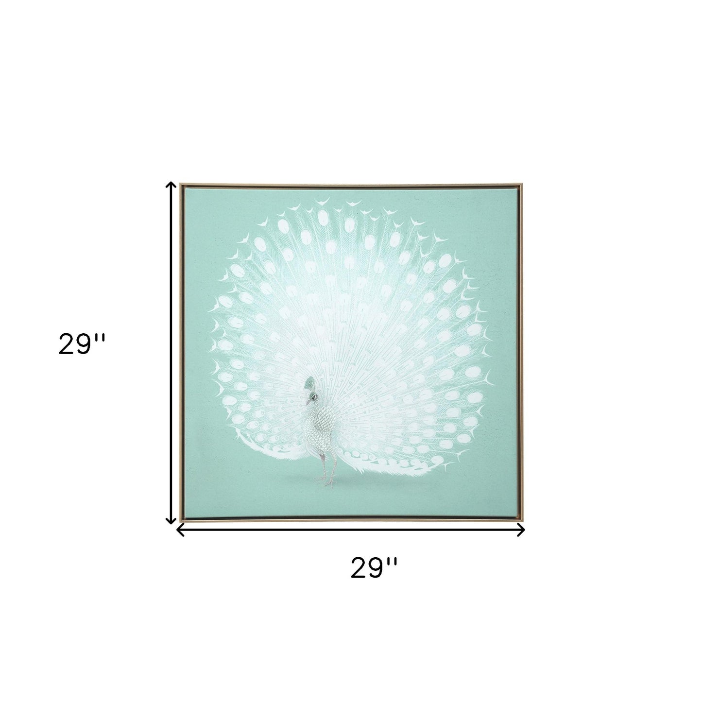 White Peacock on Green Gold Floater Frame Canvas Wall Art