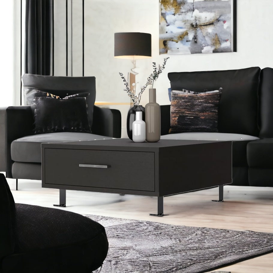 24" Black Wengue Manufactured Wood Rectangular Coffee Table