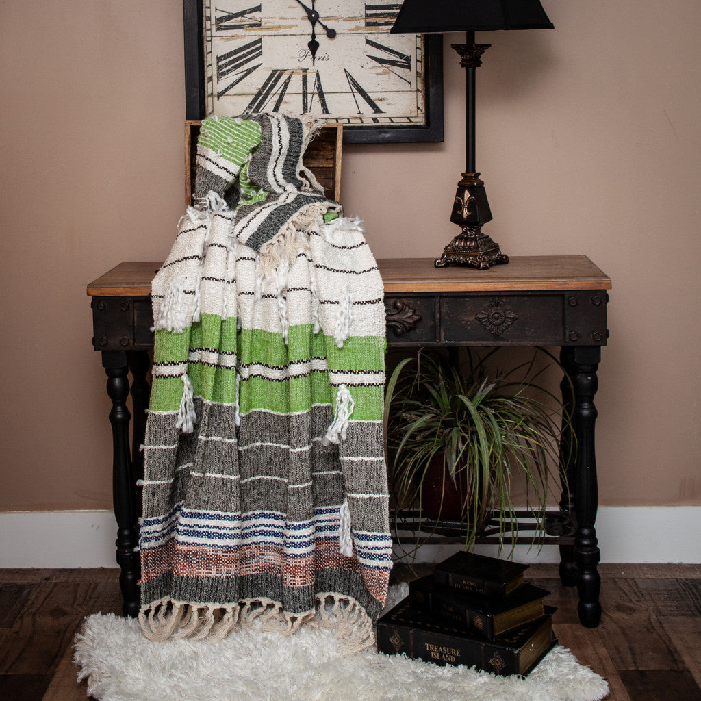 Beige And Black Woven Wool Solid Color Reversable Throw