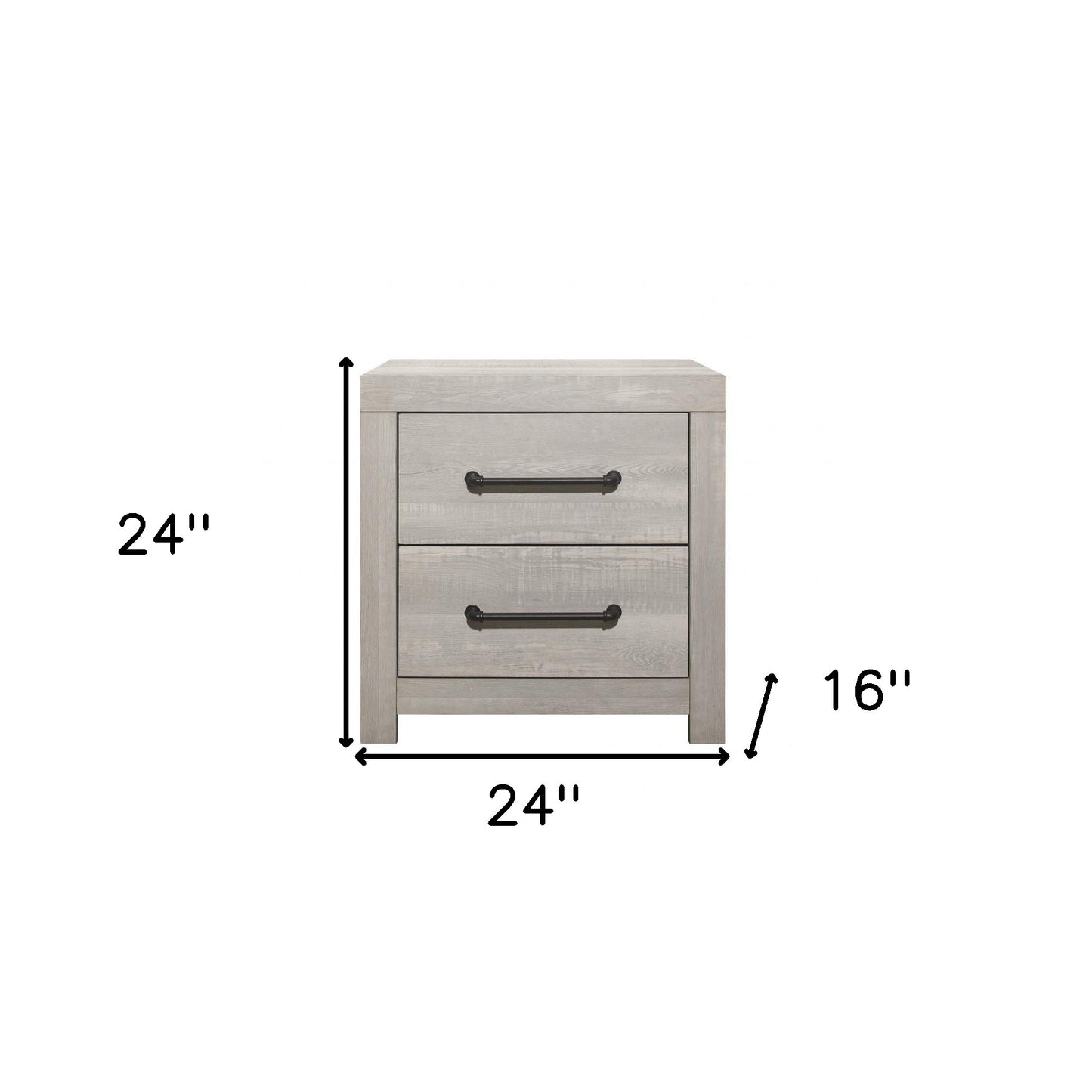 24" White Wash Two Drawer Nightstand