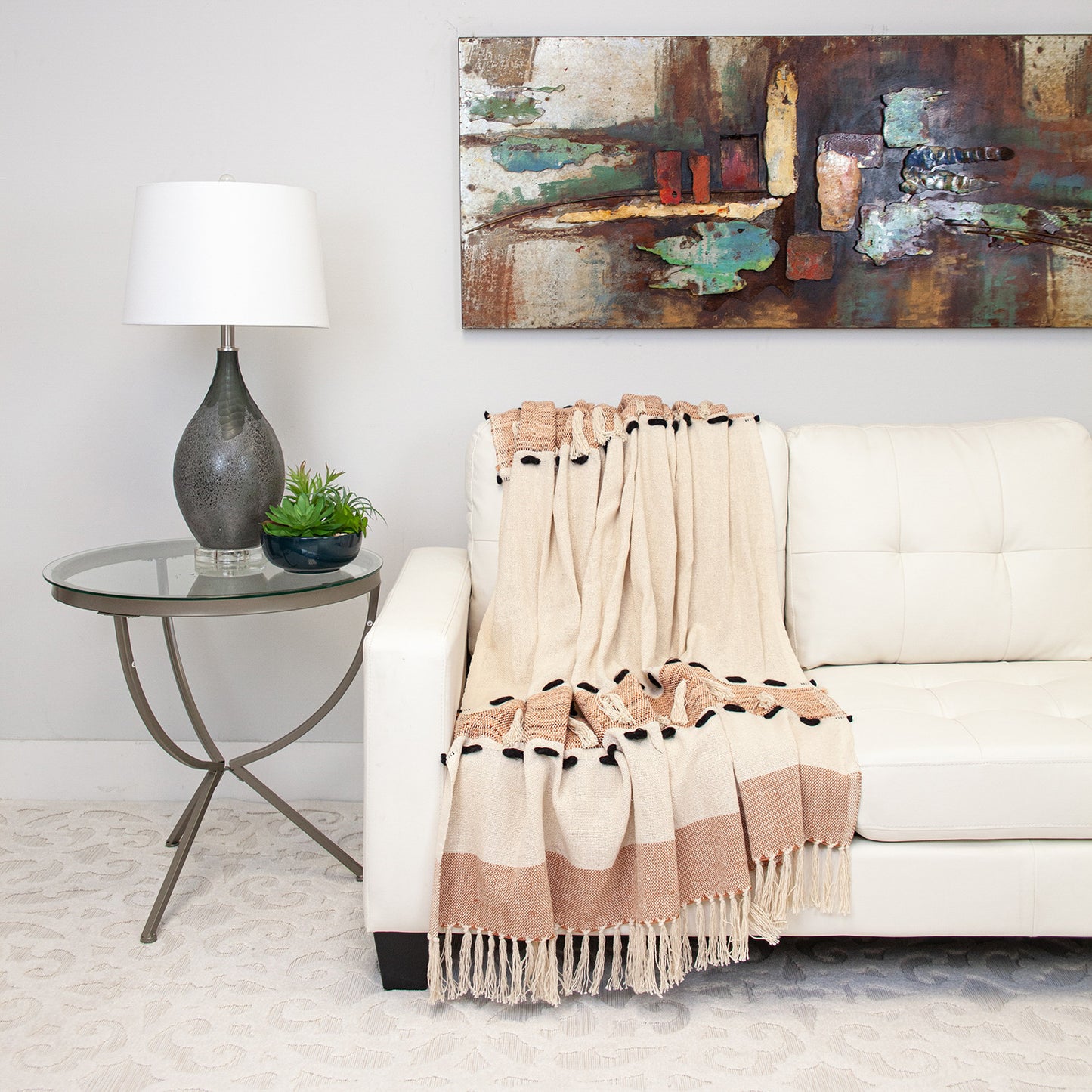 Parkland Collection Transitional Vereigated Brown Rectangle 50" x 60" Throw