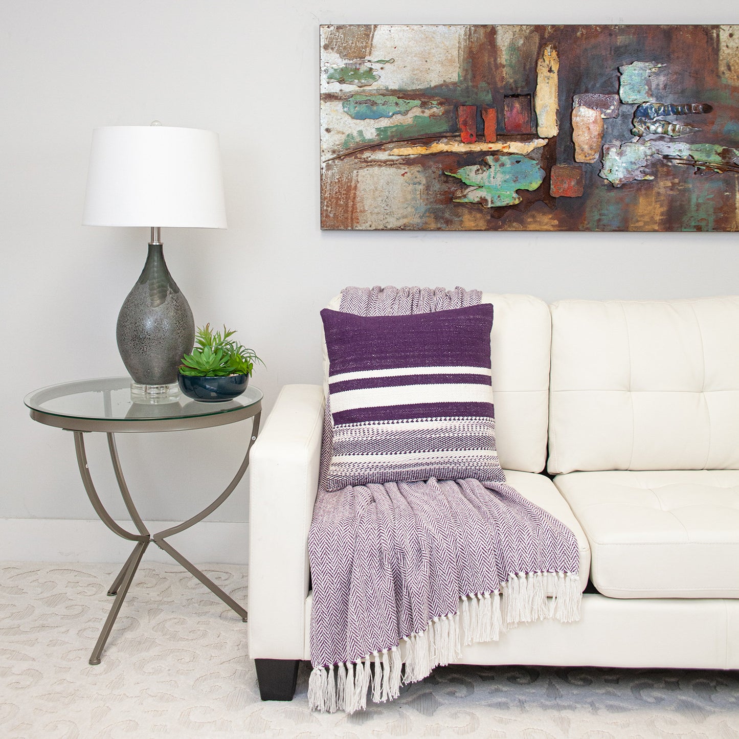 Parkland Collection Transitional Herringbone Purple Rectangle 50" x 60" Throw