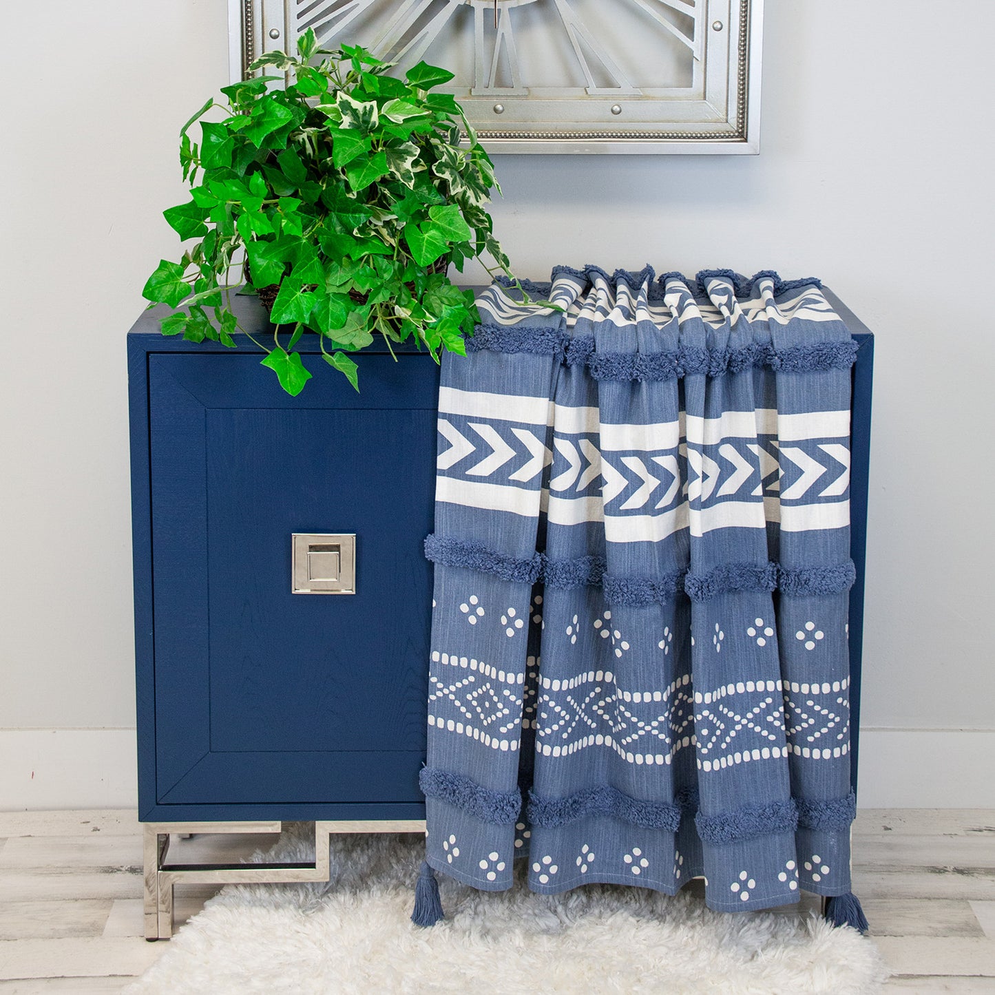 Parkland Collection Transitional Stripes and Dots Blue 50" x 60" Throw