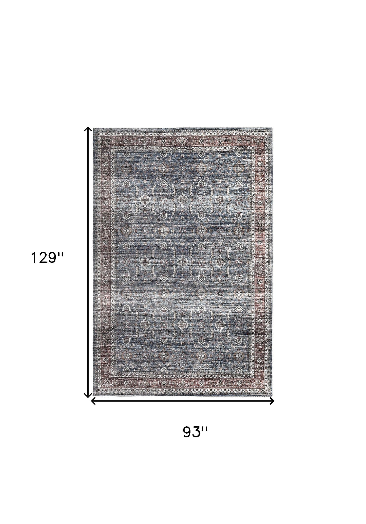 8' X 11' Blue Oriental Distressed Stain Resistant Area Rug