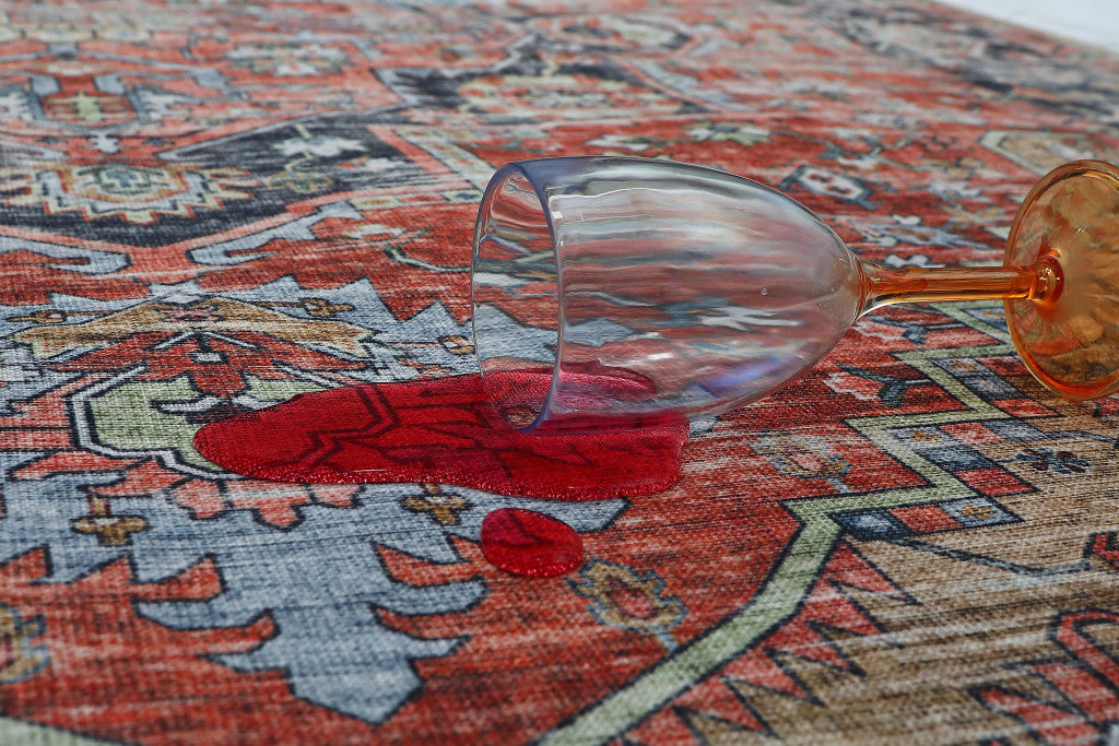 5' X 8' Rust Oriental Distressed Stain Resistant Area Rug