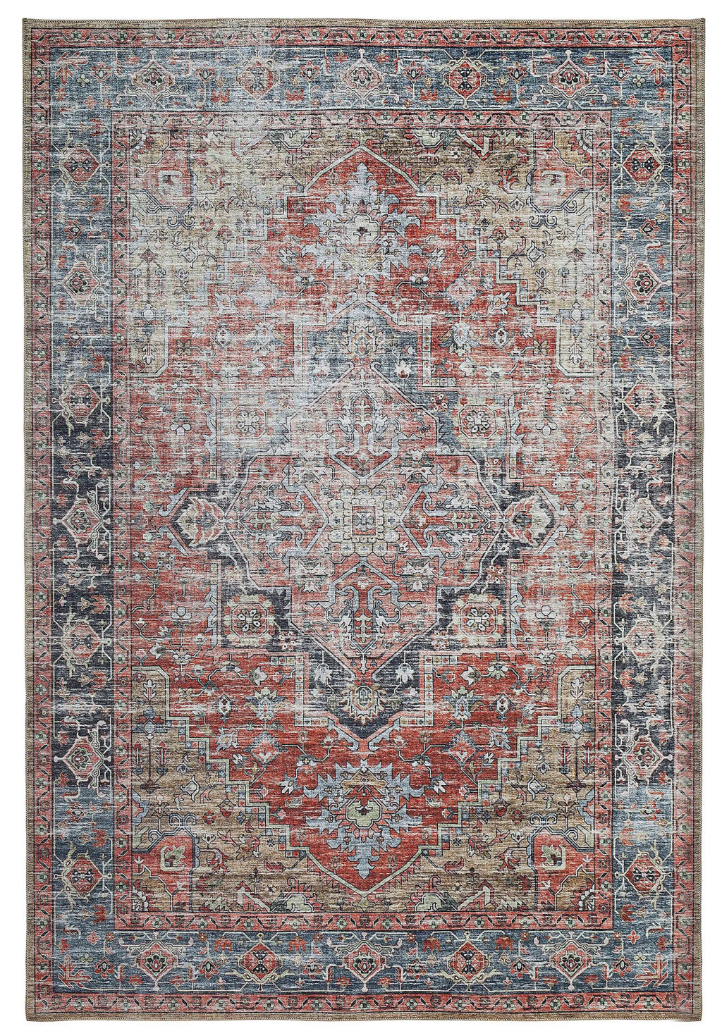 5' X 8' Rust Oriental Distressed Stain Resistant Area Rug