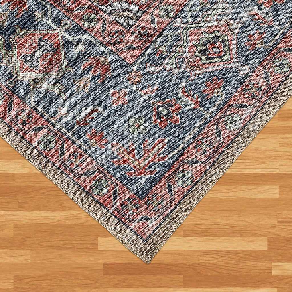5' X 8' Rust Oriental Distressed Stain Resistant Area Rug