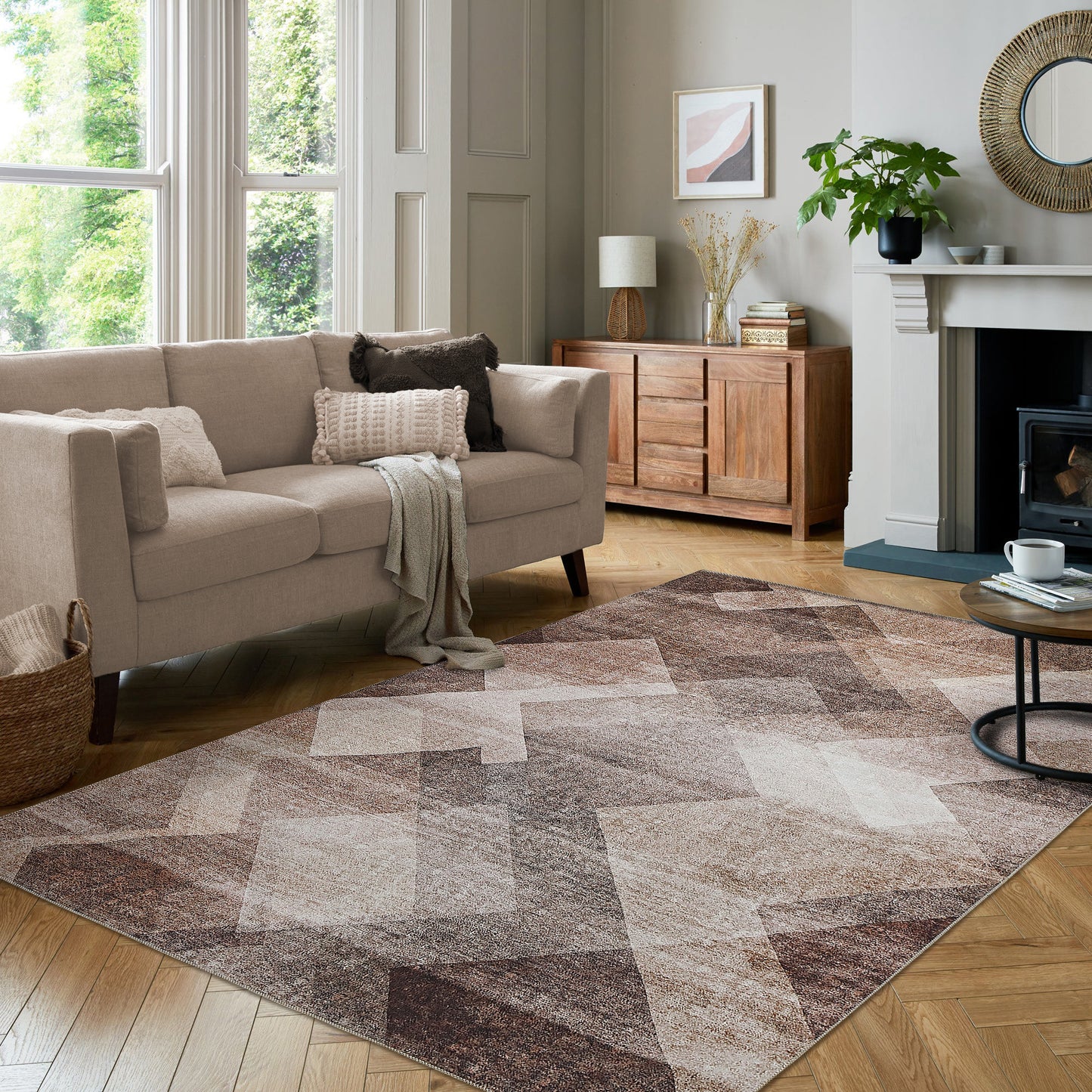 8' X 11' Brown Geometric Stain Resistant Area Rug