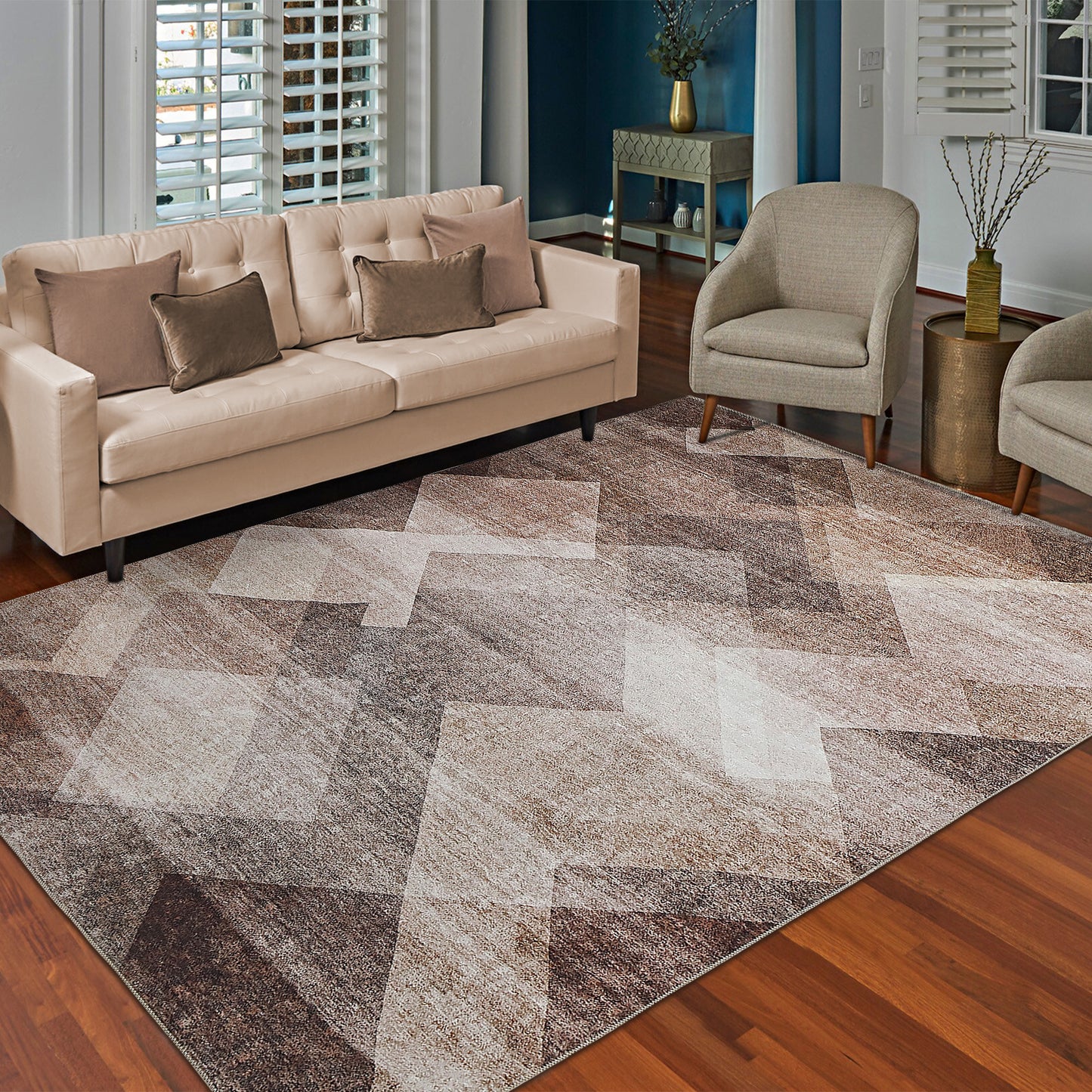 8' X 11' Brown Geometric Stain Resistant Area Rug