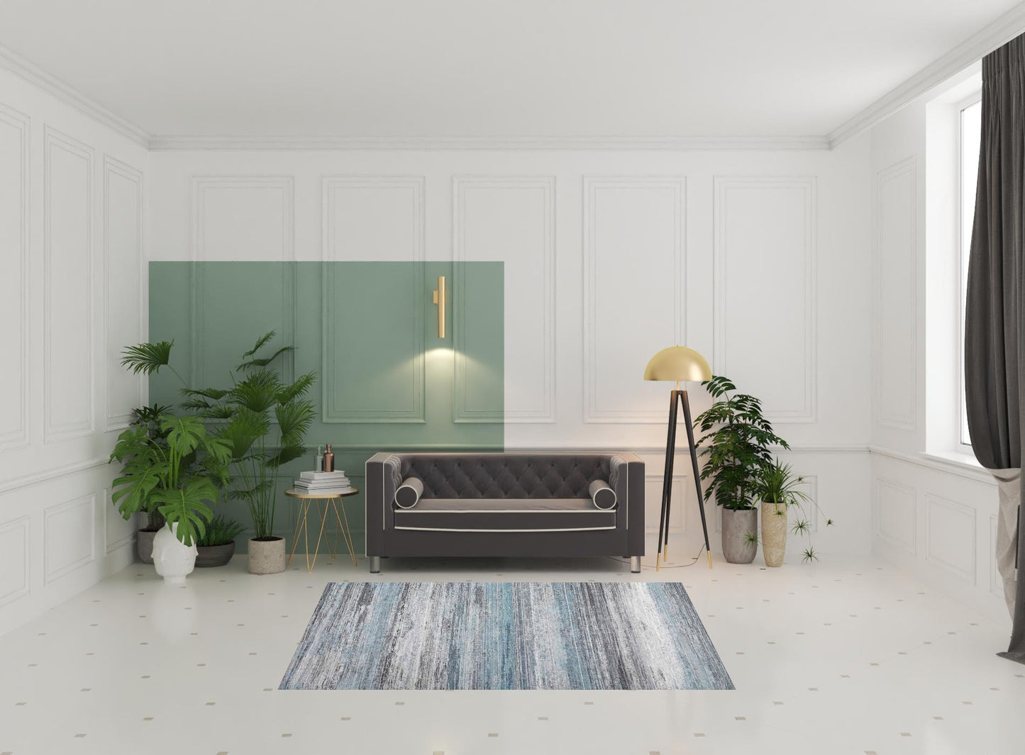 5' X 8' Turquoise and Gray Abstract Stain Resistant Area Rug