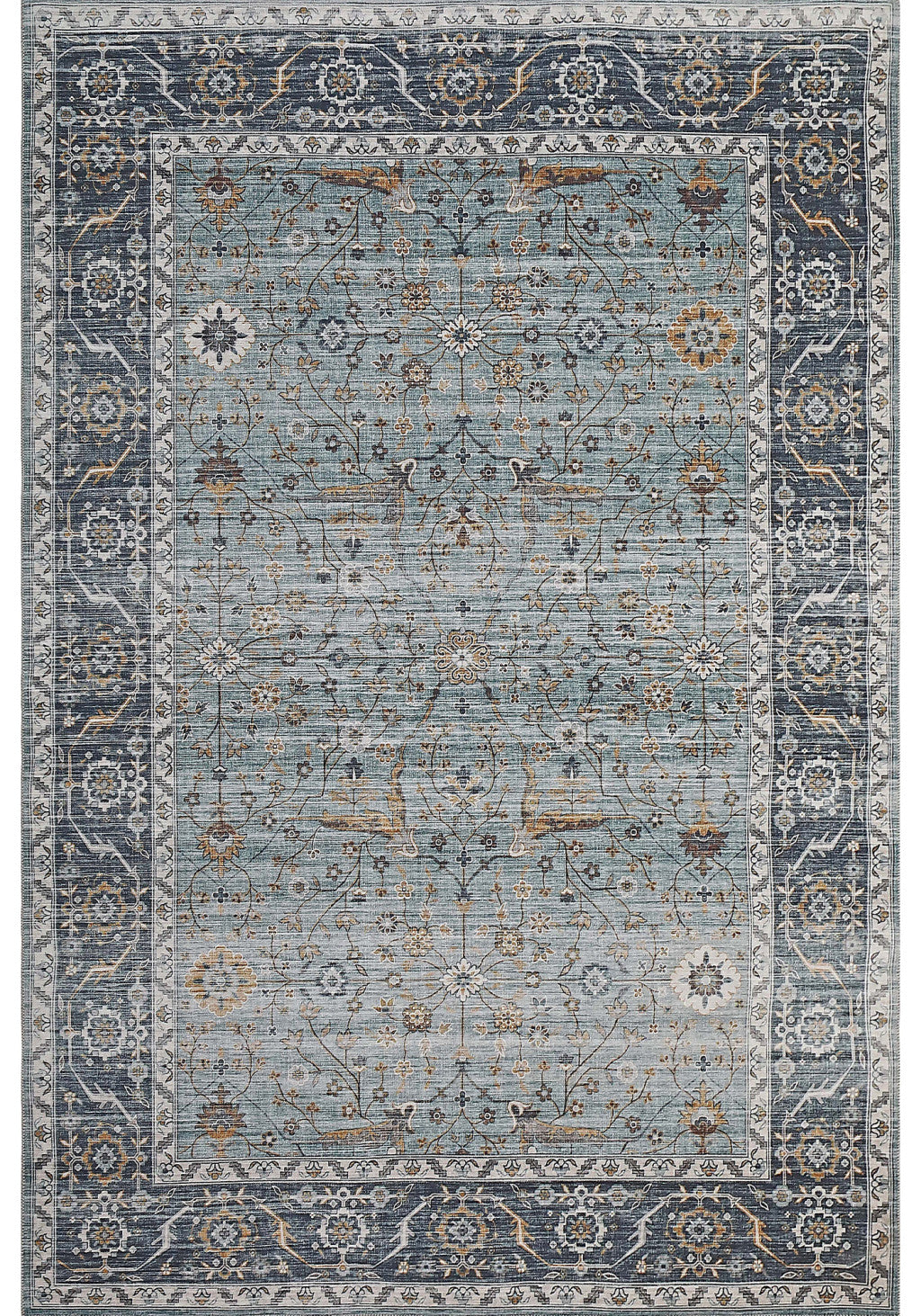 4' X 6' Sage Oriental Power Loom Stain Resistant Area Rug