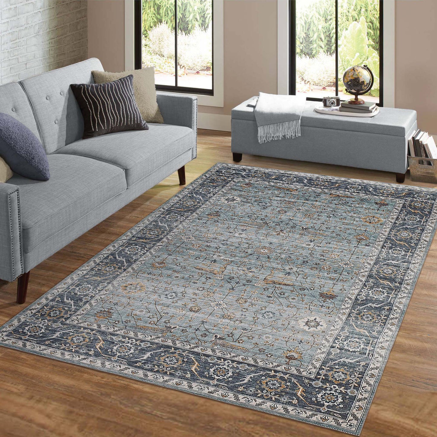 4' X 6' Sage Oriental Power Loom Stain Resistant Area Rug