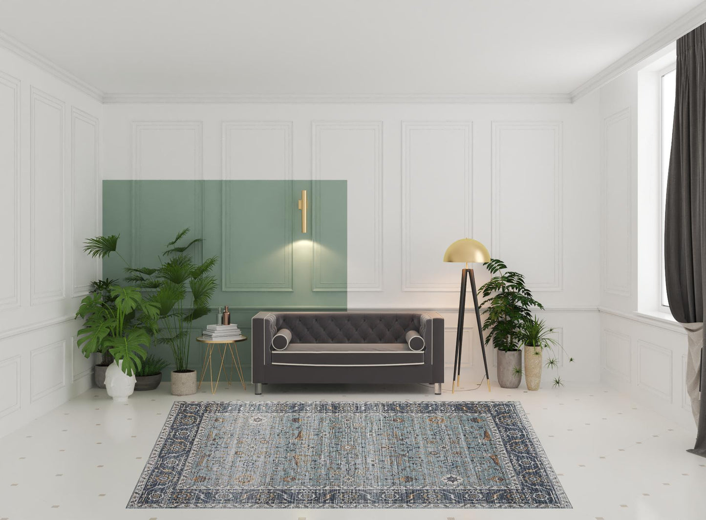8' X 11' Sage Oriental Stain Resistant Area Rug