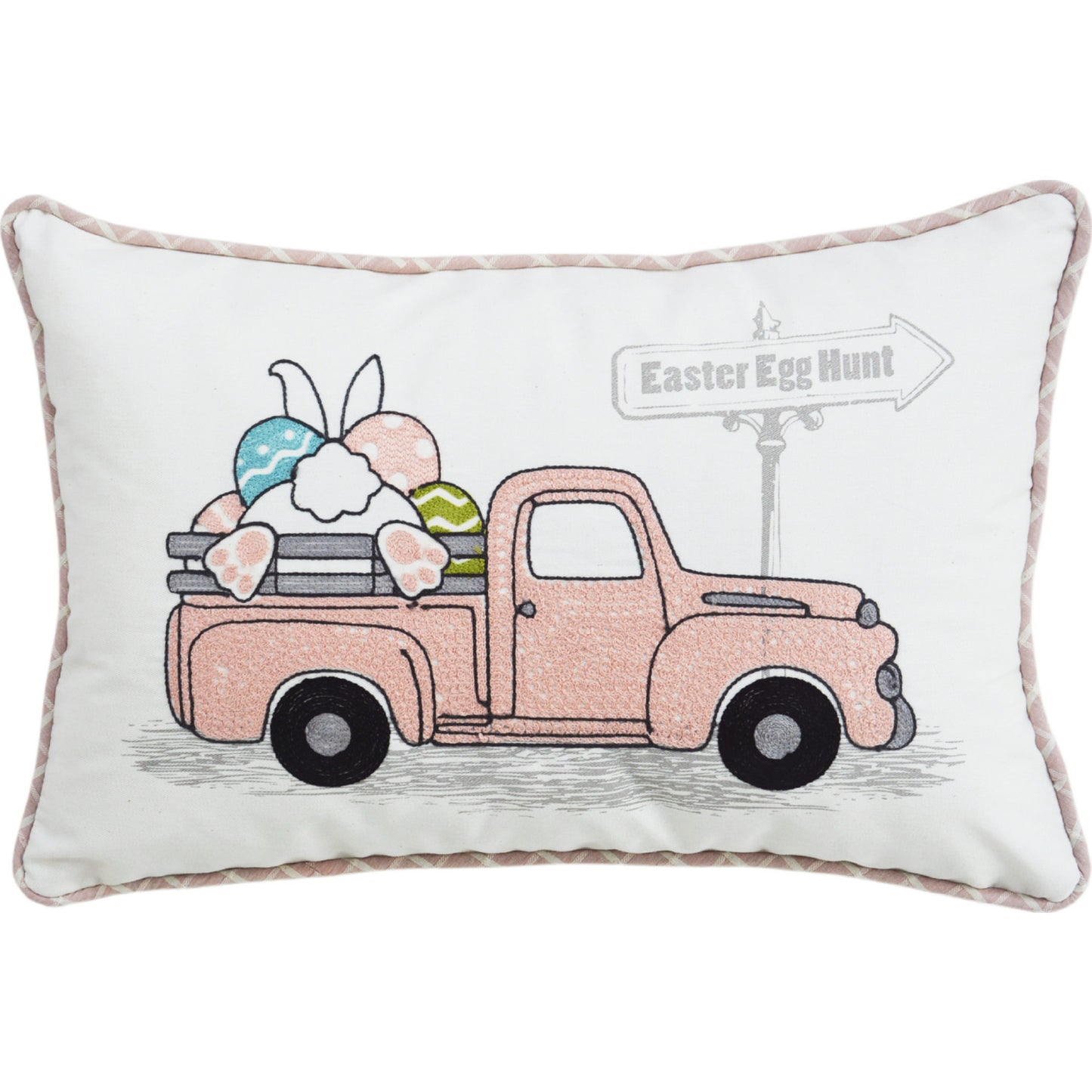 13" X 20" White and Pink Easter Bunny Pink Truck Throw Pillow