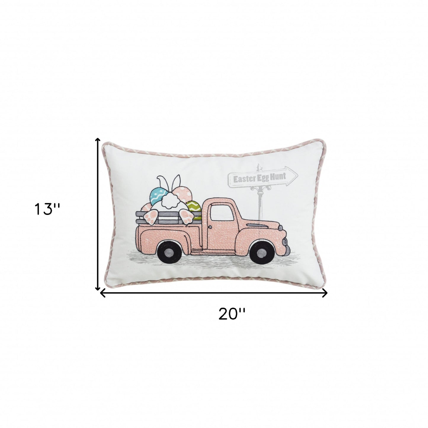 13" X 20" White and Pink Easter Bunny Pink Truck Throw Pillow
