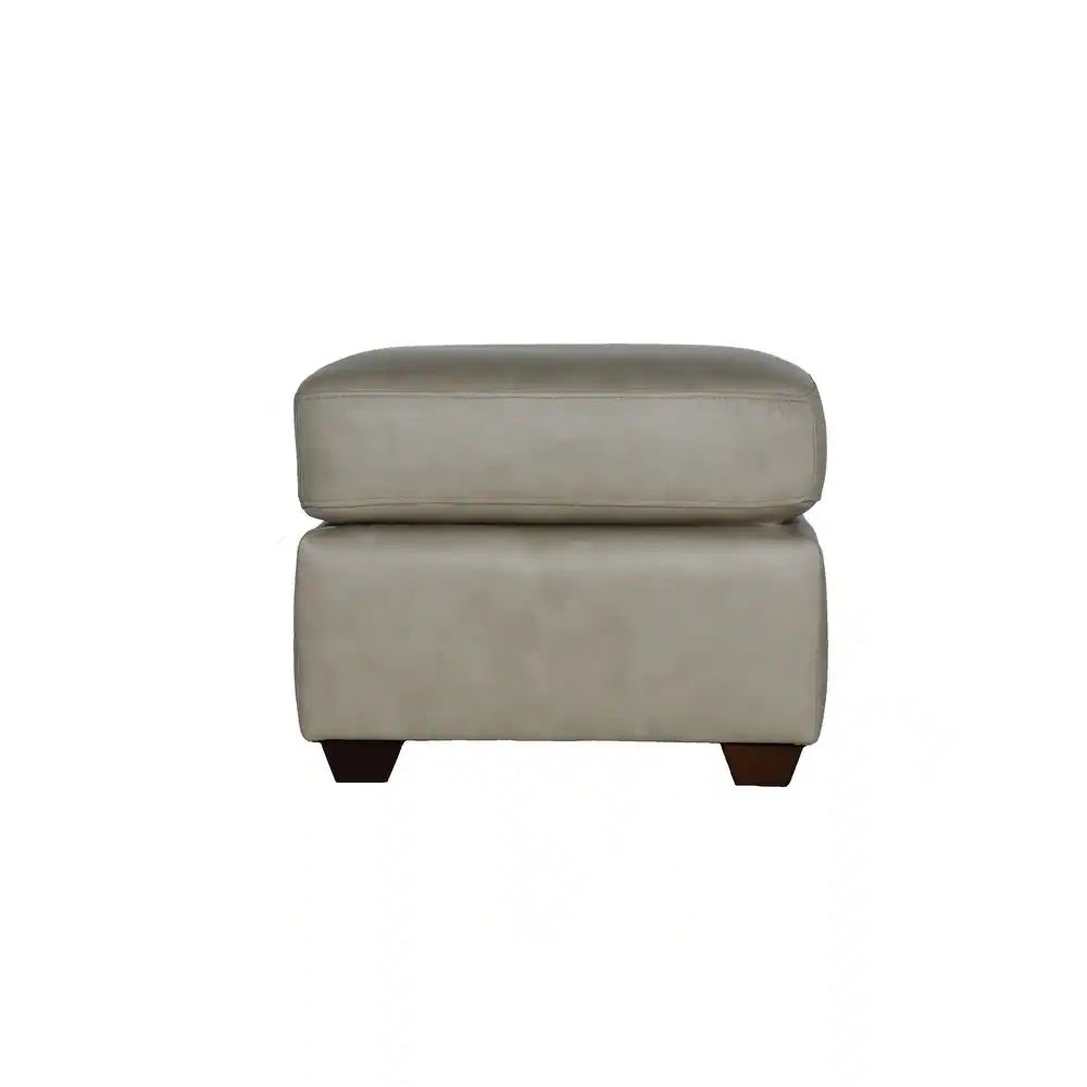 22" Stone Genuine Leather And Brown Ottoman