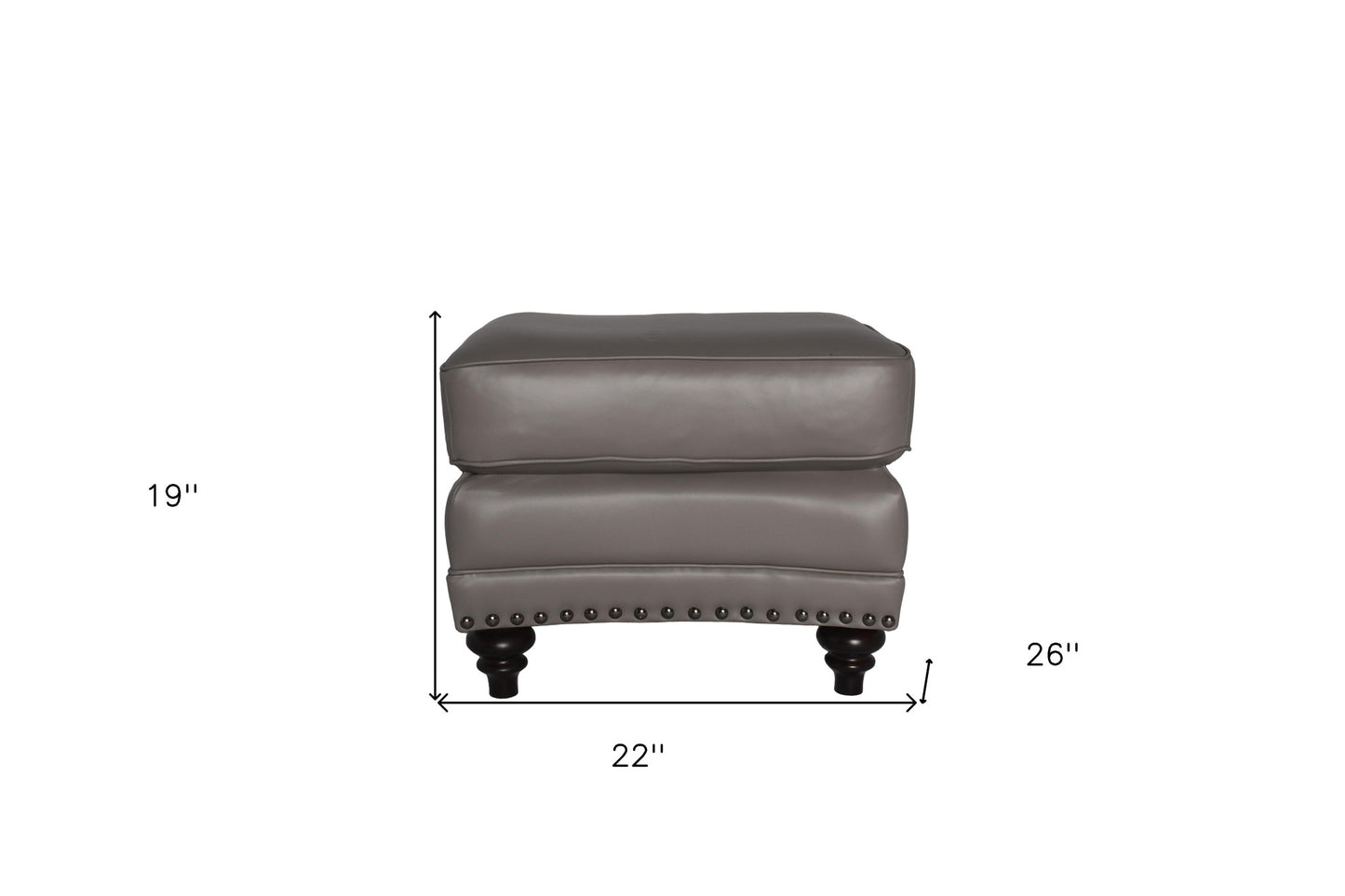 22" Gray Genuine Leather And Brown Ottoman