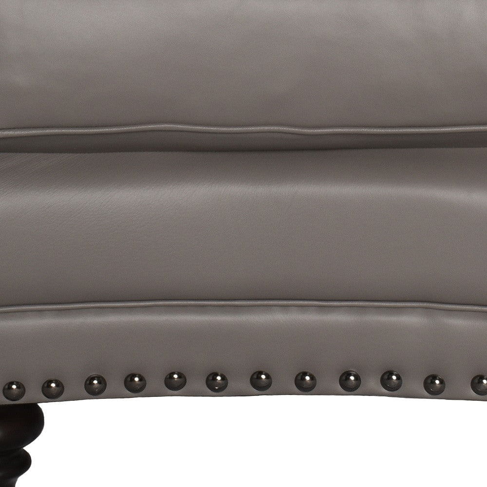 22" Gray Genuine Leather And Brown Ottoman
